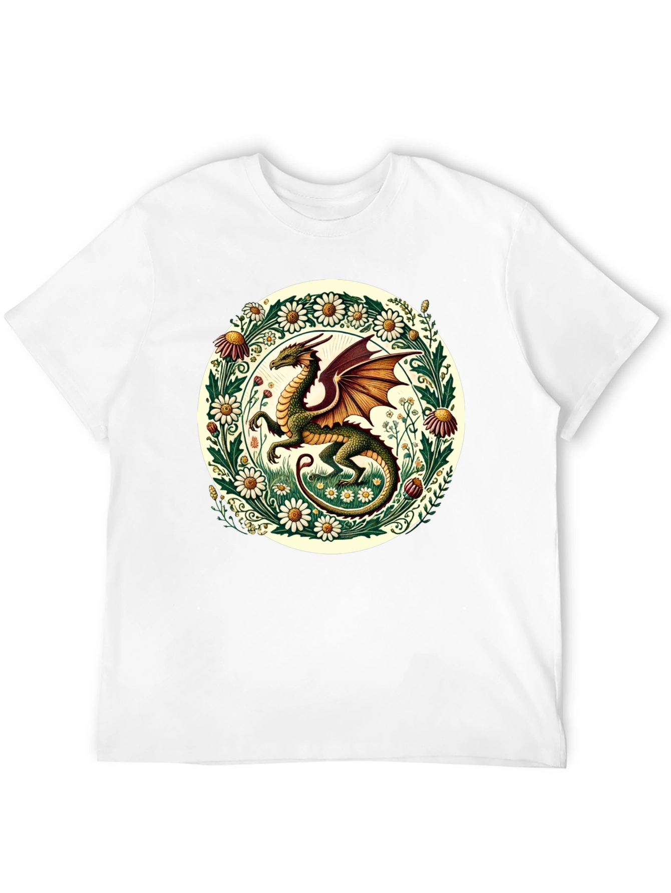 Dragon & Flowers Graphic Tee - Fantasy Style