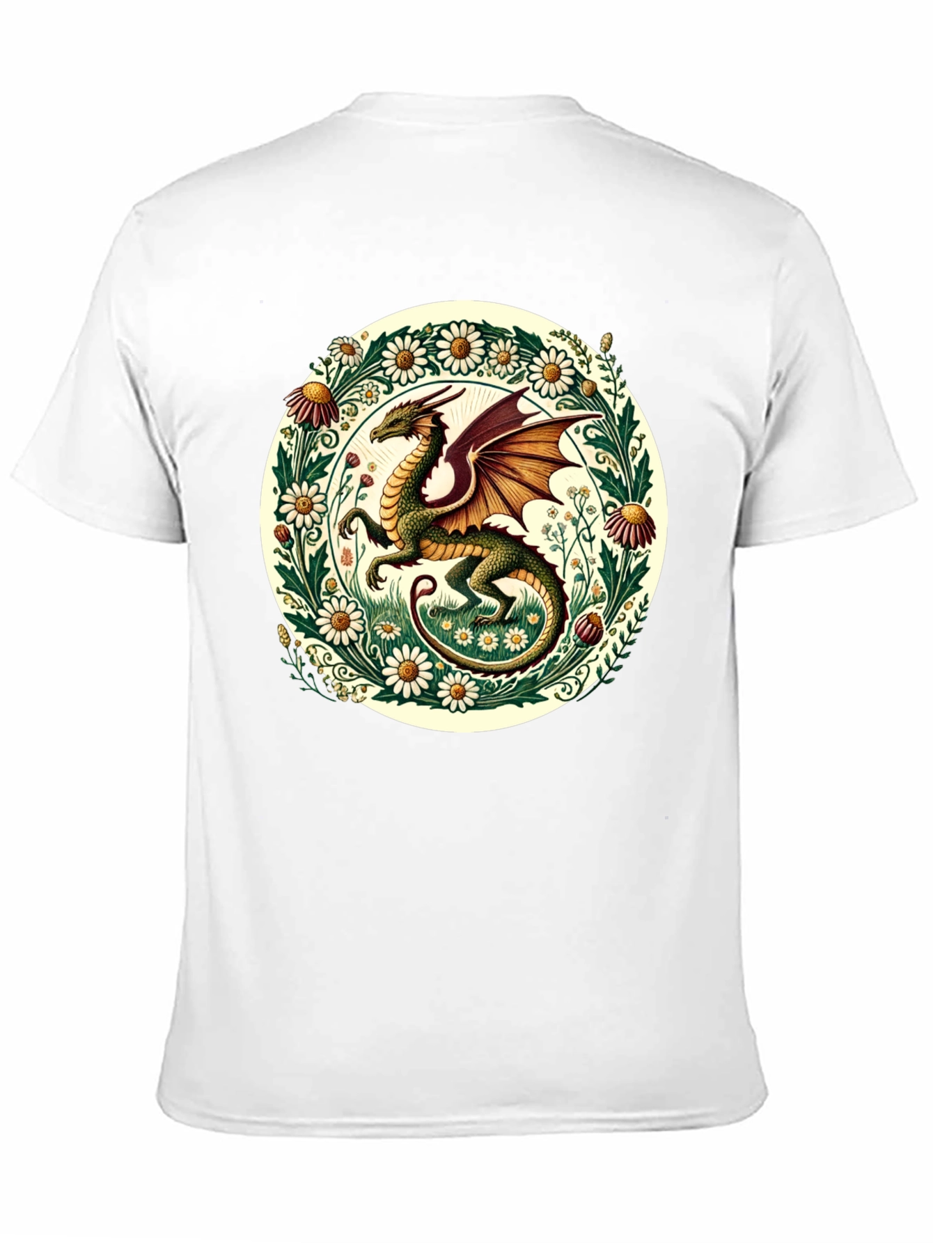 Dragon & Flowers Graphic Tee - Fantasy Style