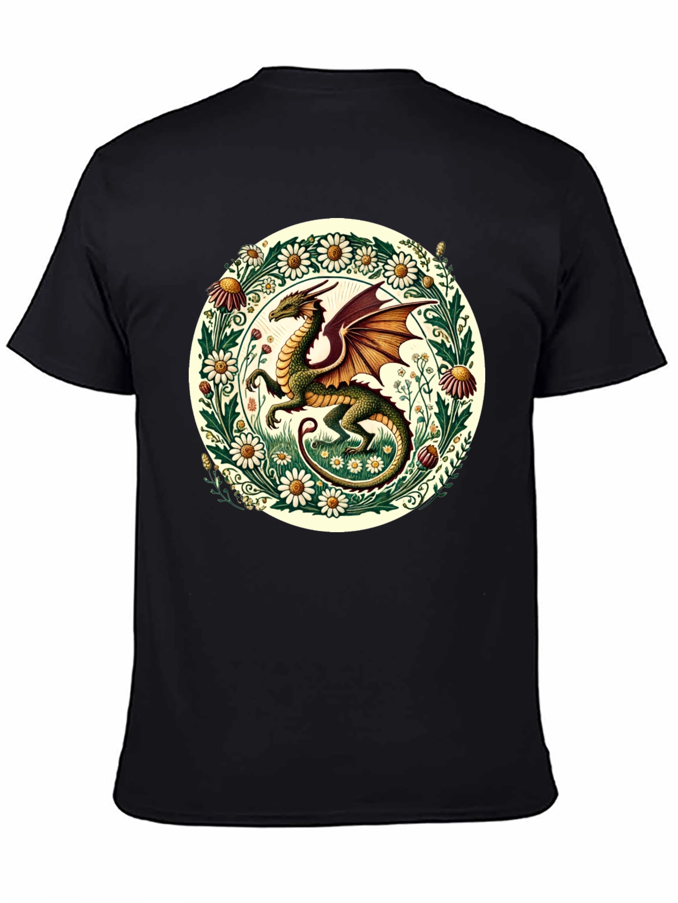 Dragon & Flowers Graphic Tee - Fantasy Style