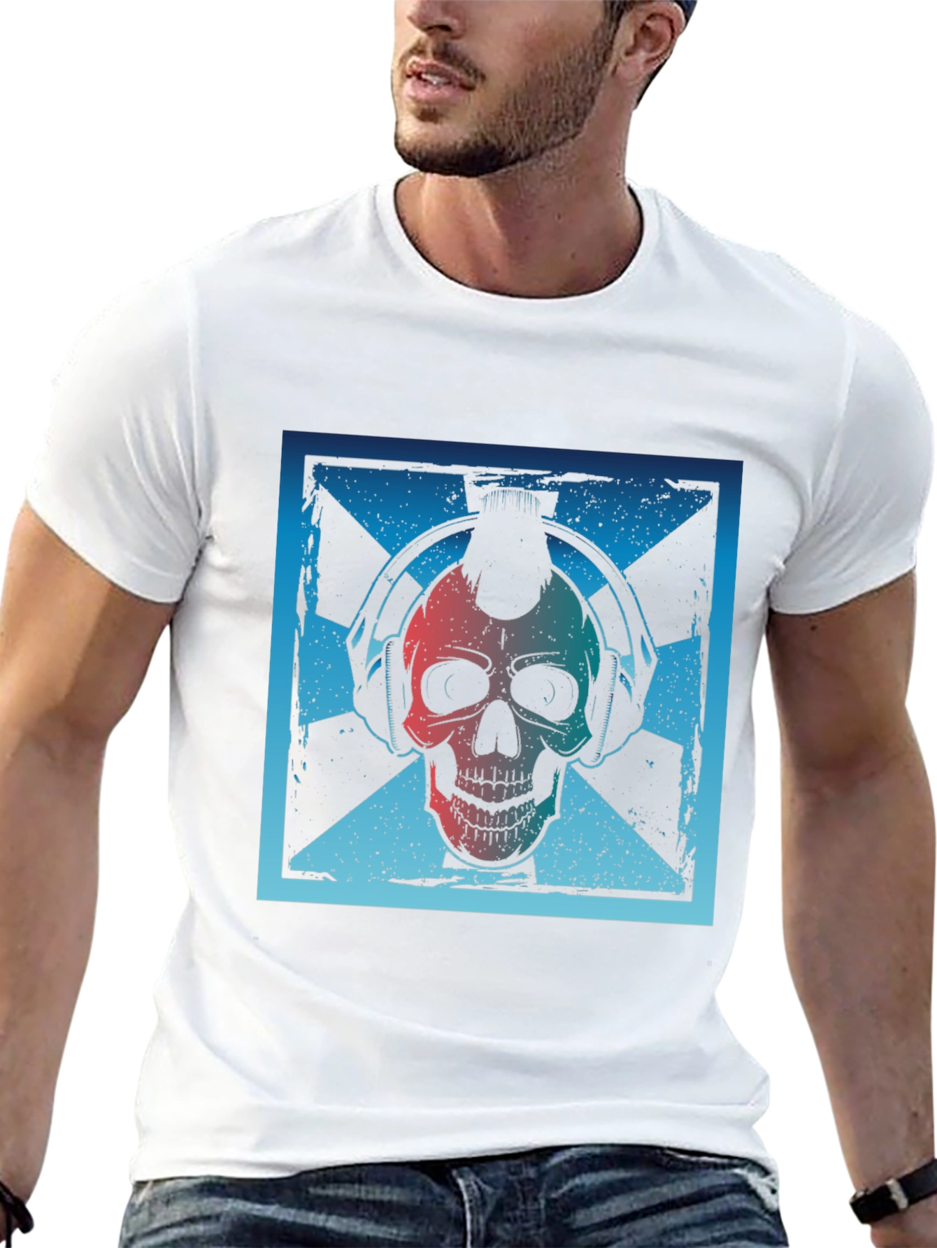 Skull DJ Graphic Tee - Black Cotton T-Shirt