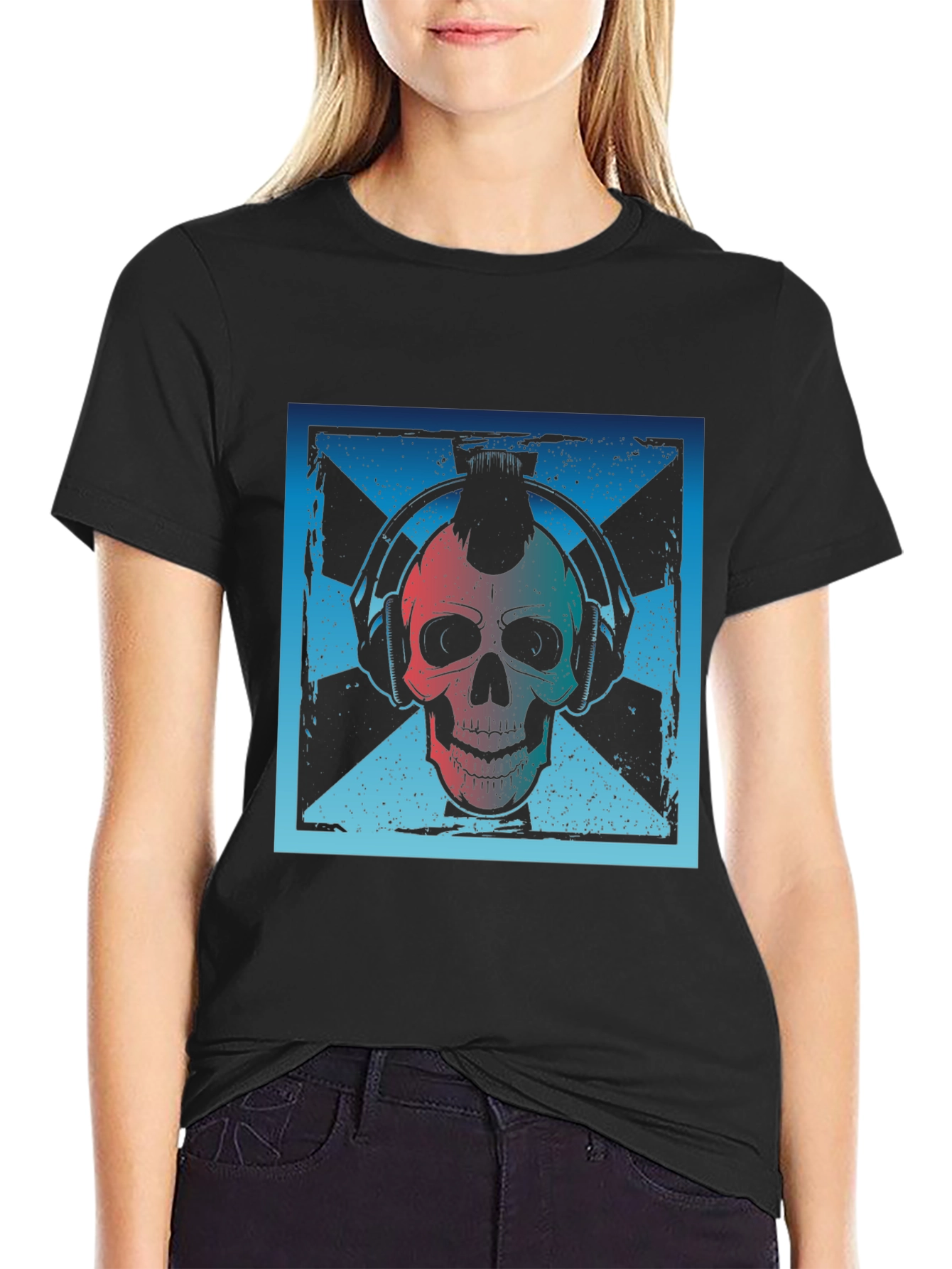 Skull DJ Graphic Tee - Black Cotton T-Shirt