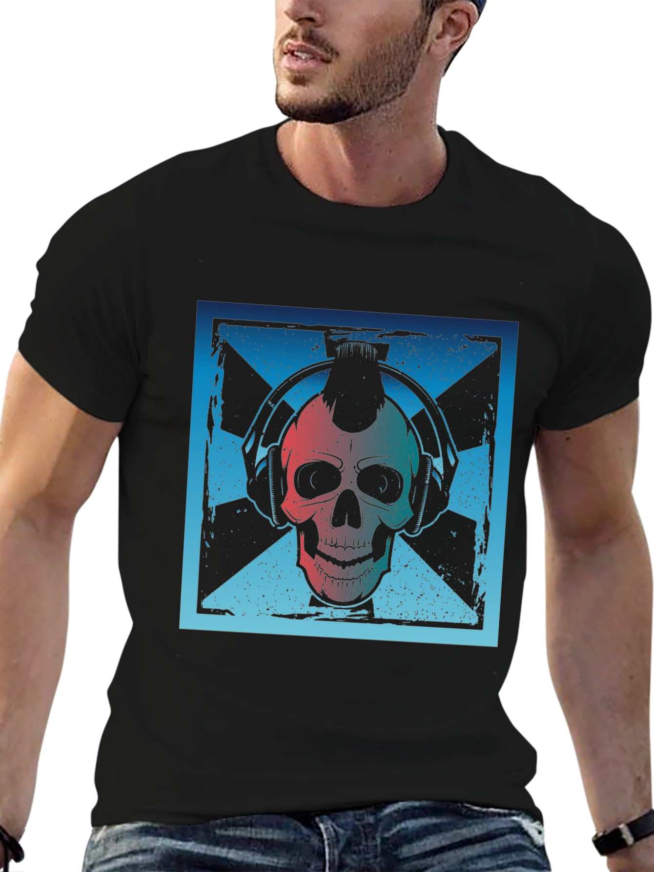 Skull DJ Graphic Tee - Black Cotton T-Shirt