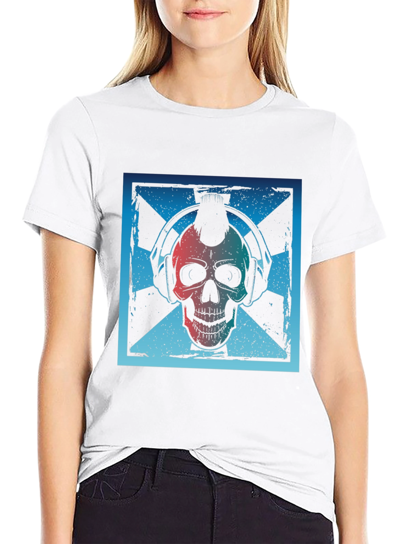 Skull DJ Graphic Tee - Black Cotton T-Shirt