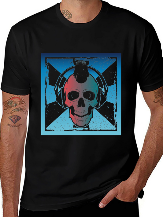 Skull DJ Graphic Tee - Black Cotton T-Shirt