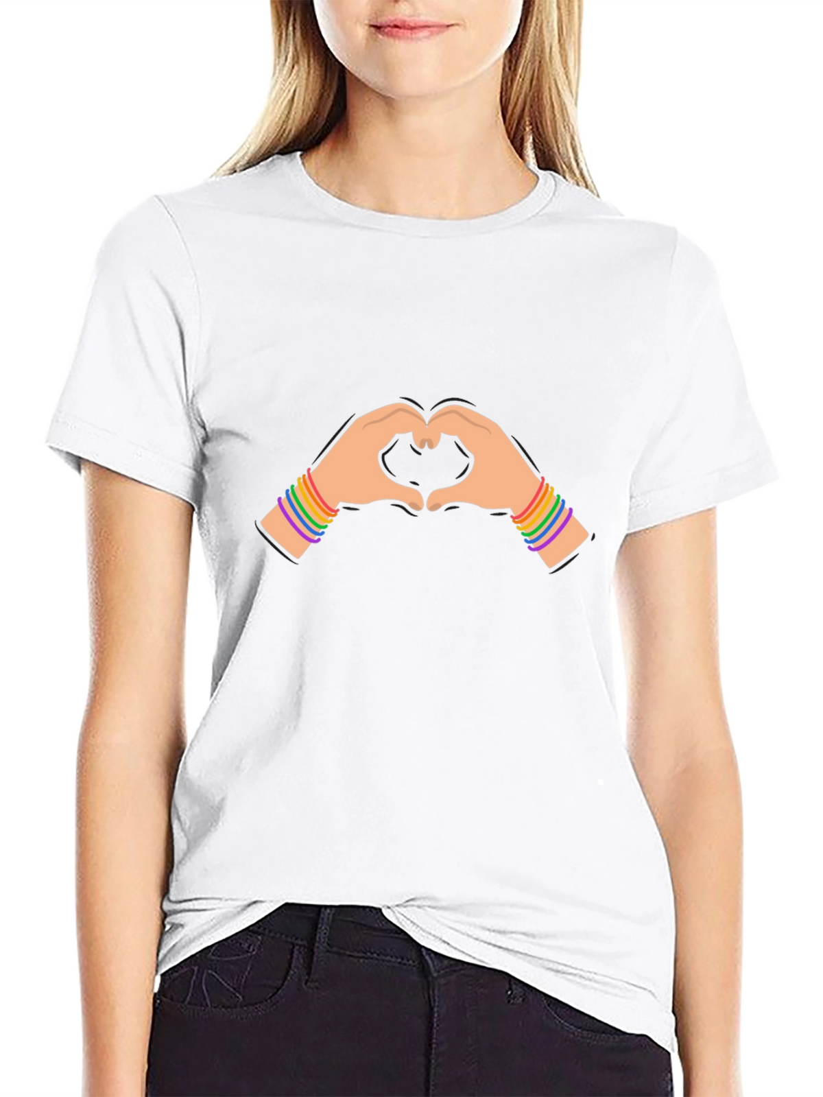 Pride Heart Hands Graphic Tee - Black Cotton Blend