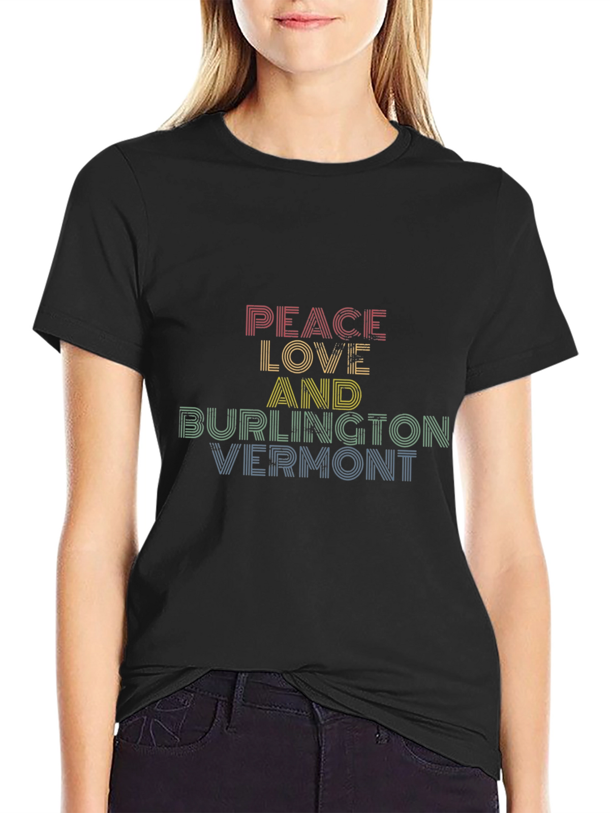 Peace Love Burlington Vermont Black T-Shirt