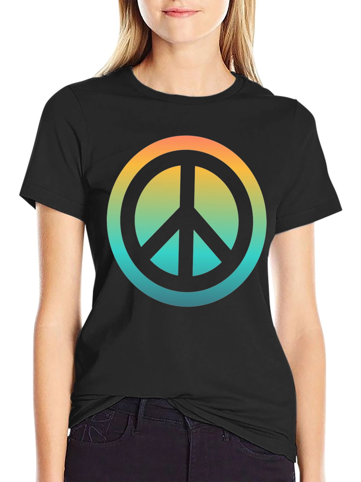 Retro Peace Sign Graphic T-Shirt - Black
