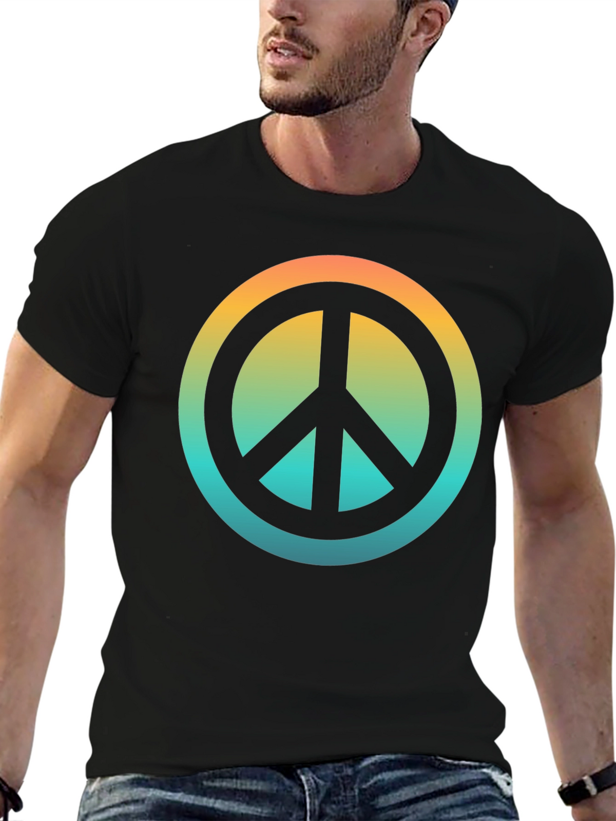 Retro Peace Sign Graphic T-Shirt - Black