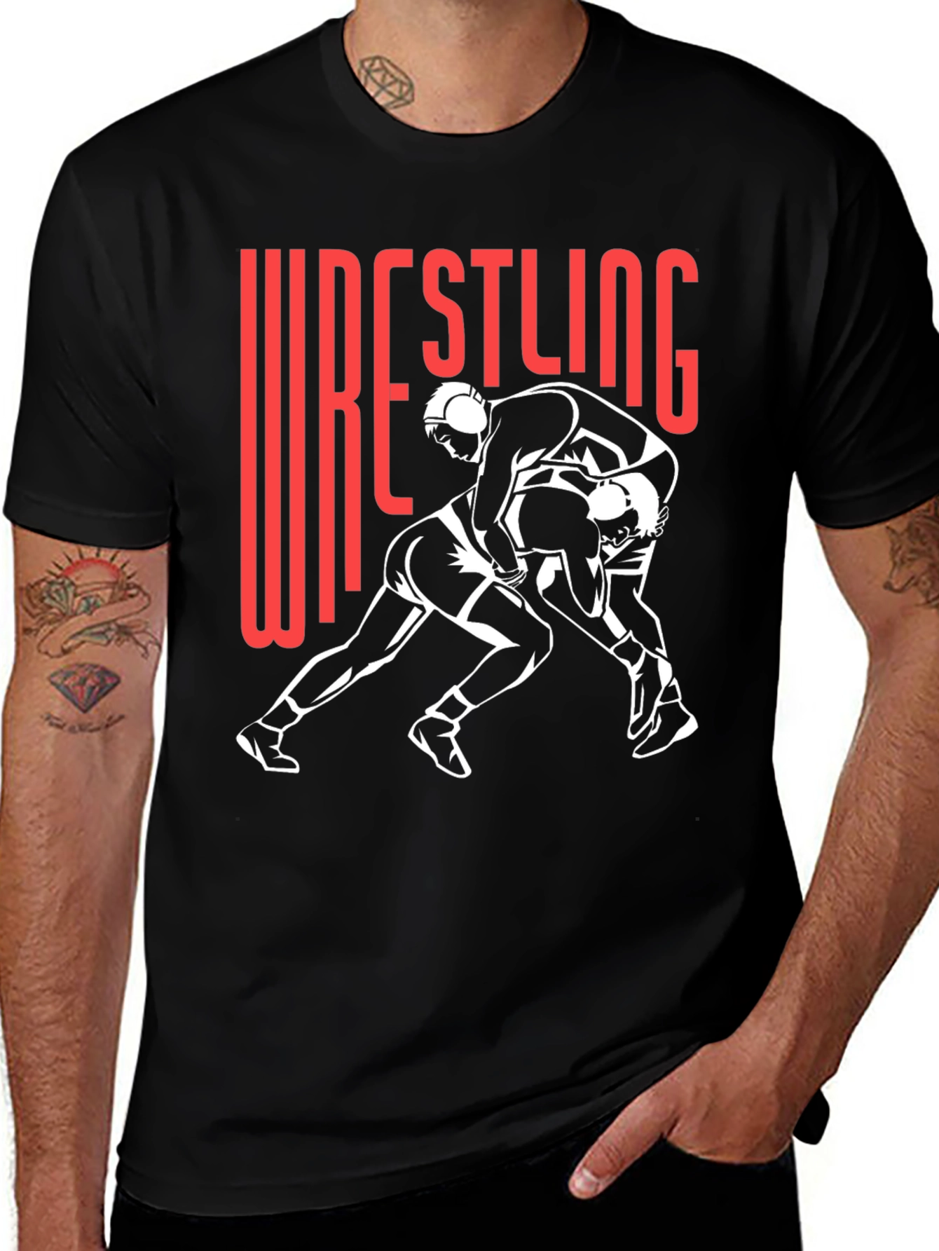 Wrestling Graphic Tee - Black Cotton Blend