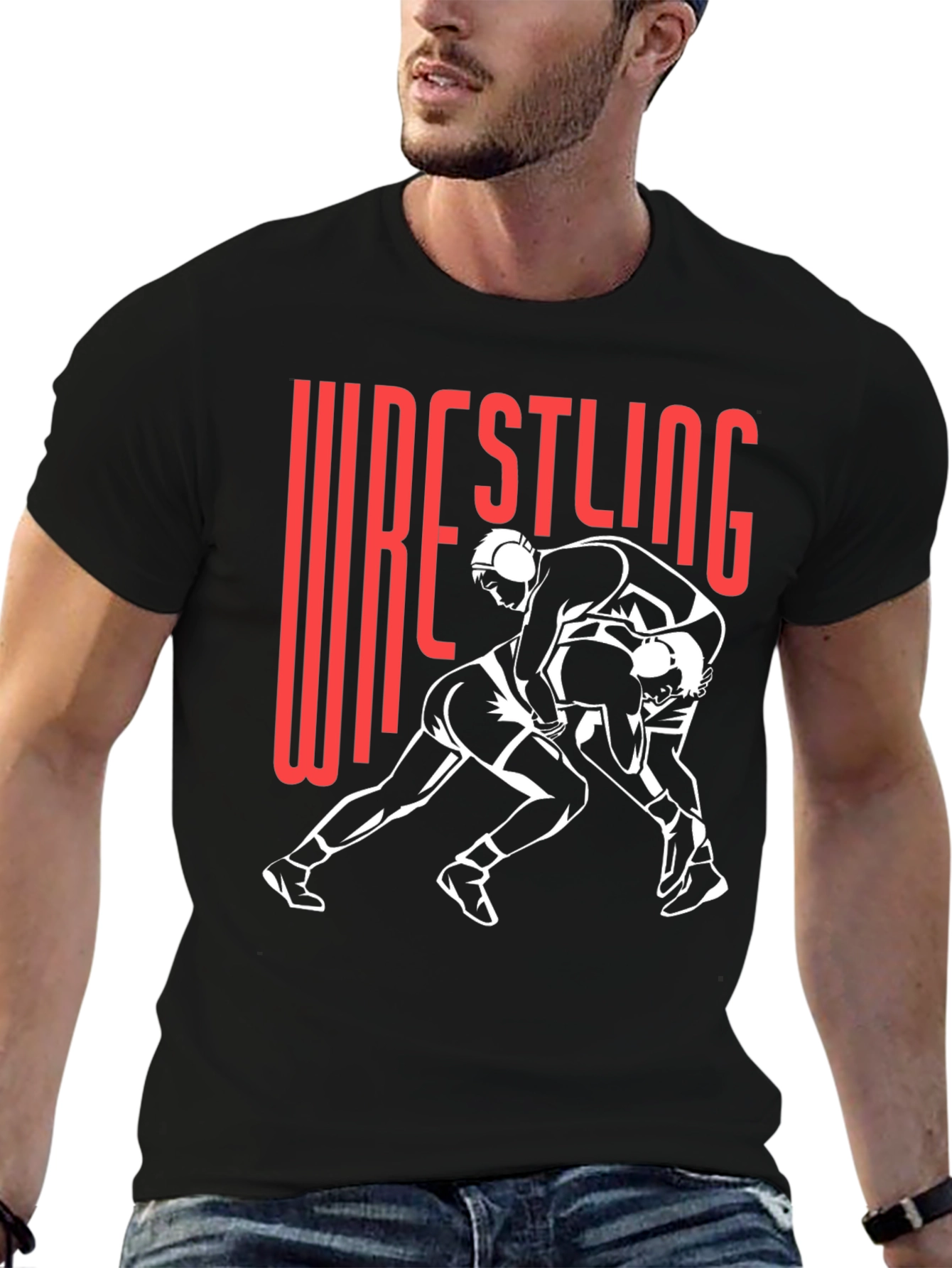Wrestling Graphic Tee - Black Cotton Blend