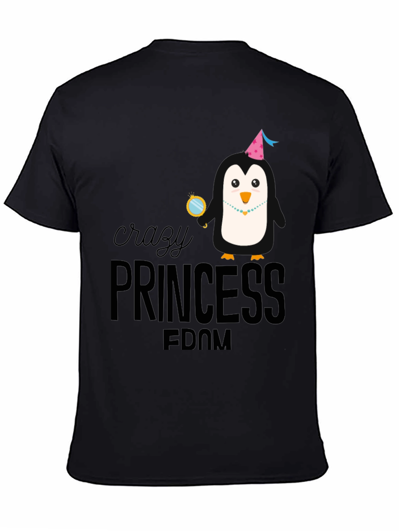 Crazy Princess Penguin T-Shirt - Black Cotton Tee