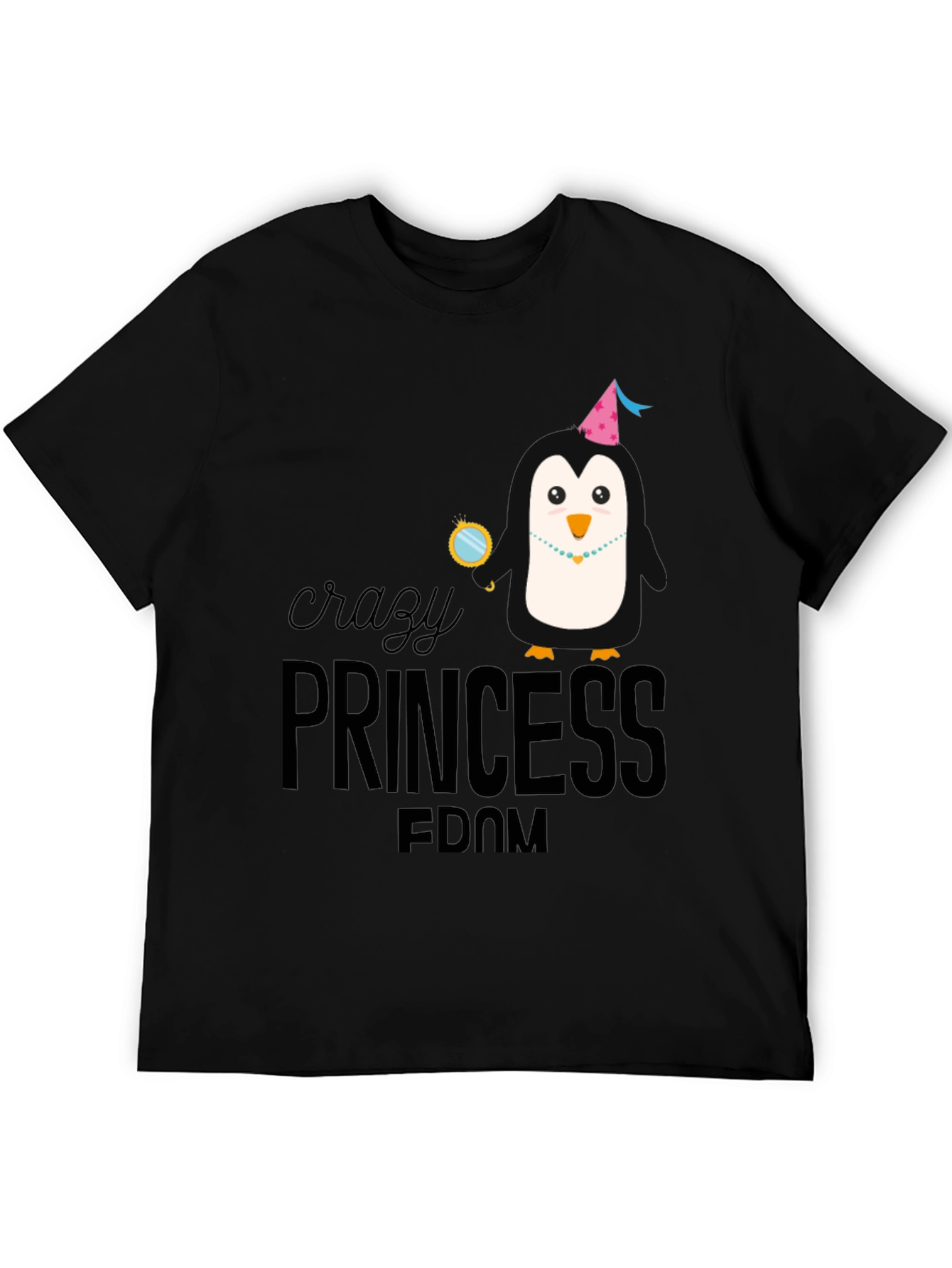 Crazy Princess Penguin T-Shirt - Black Cotton Tee