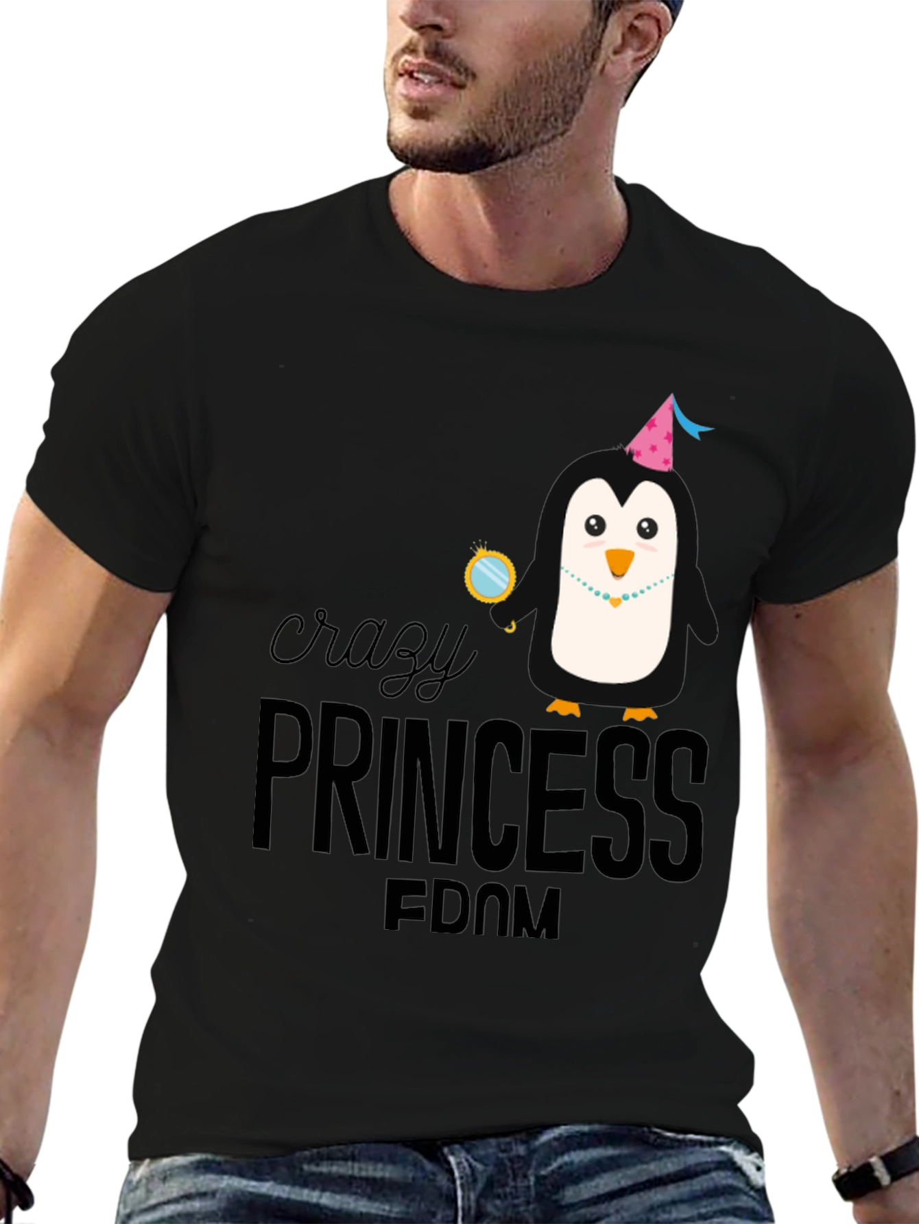 Crazy Princess Penguin T-Shirt - Black Cotton Tee