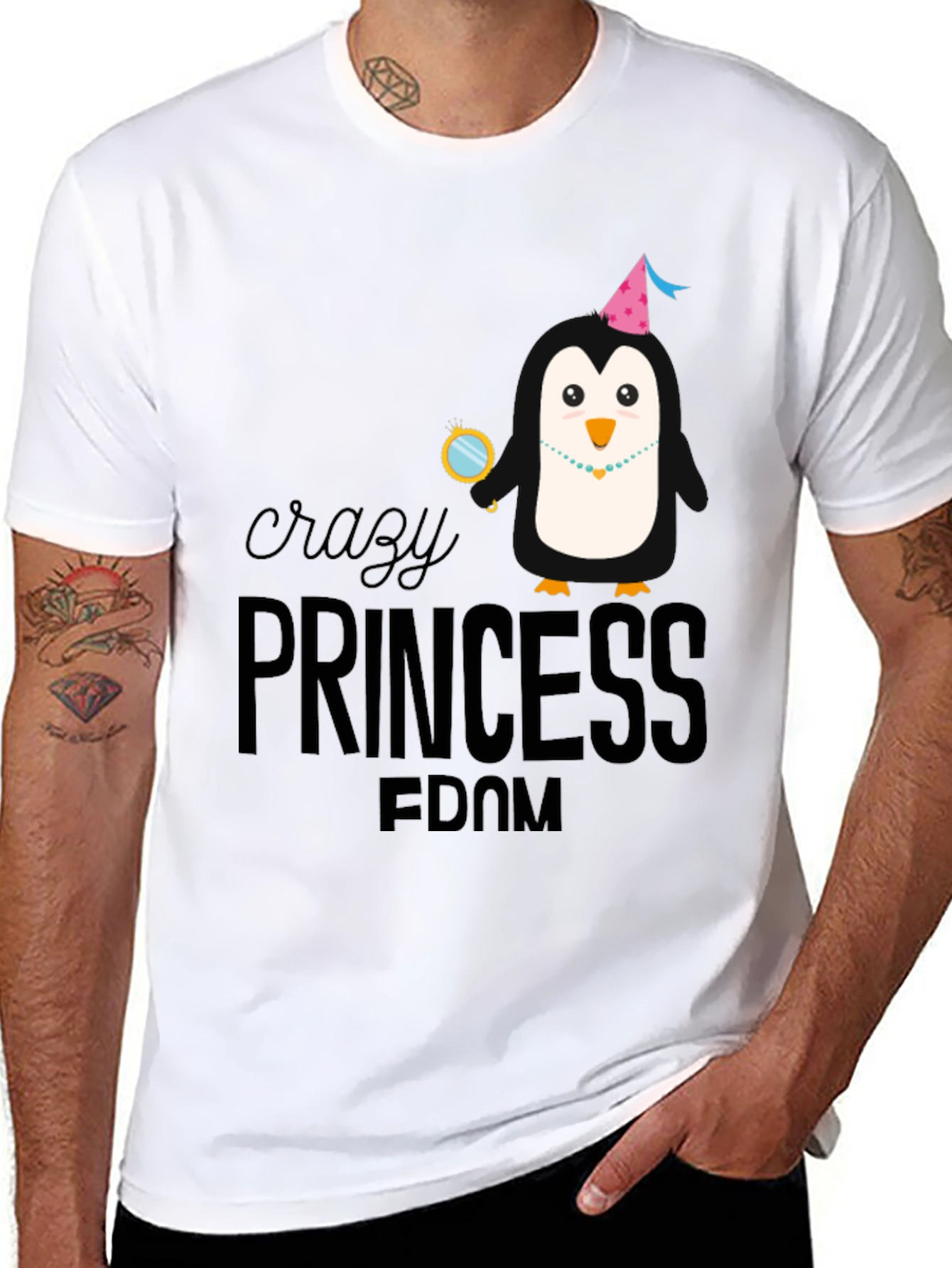Crazy Princess Penguin T-Shirt - Black Cotton Tee