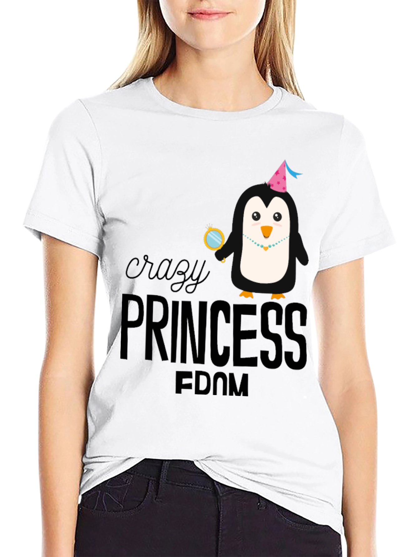 Crazy Princess Penguin T-Shirt - Black Cotton Tee