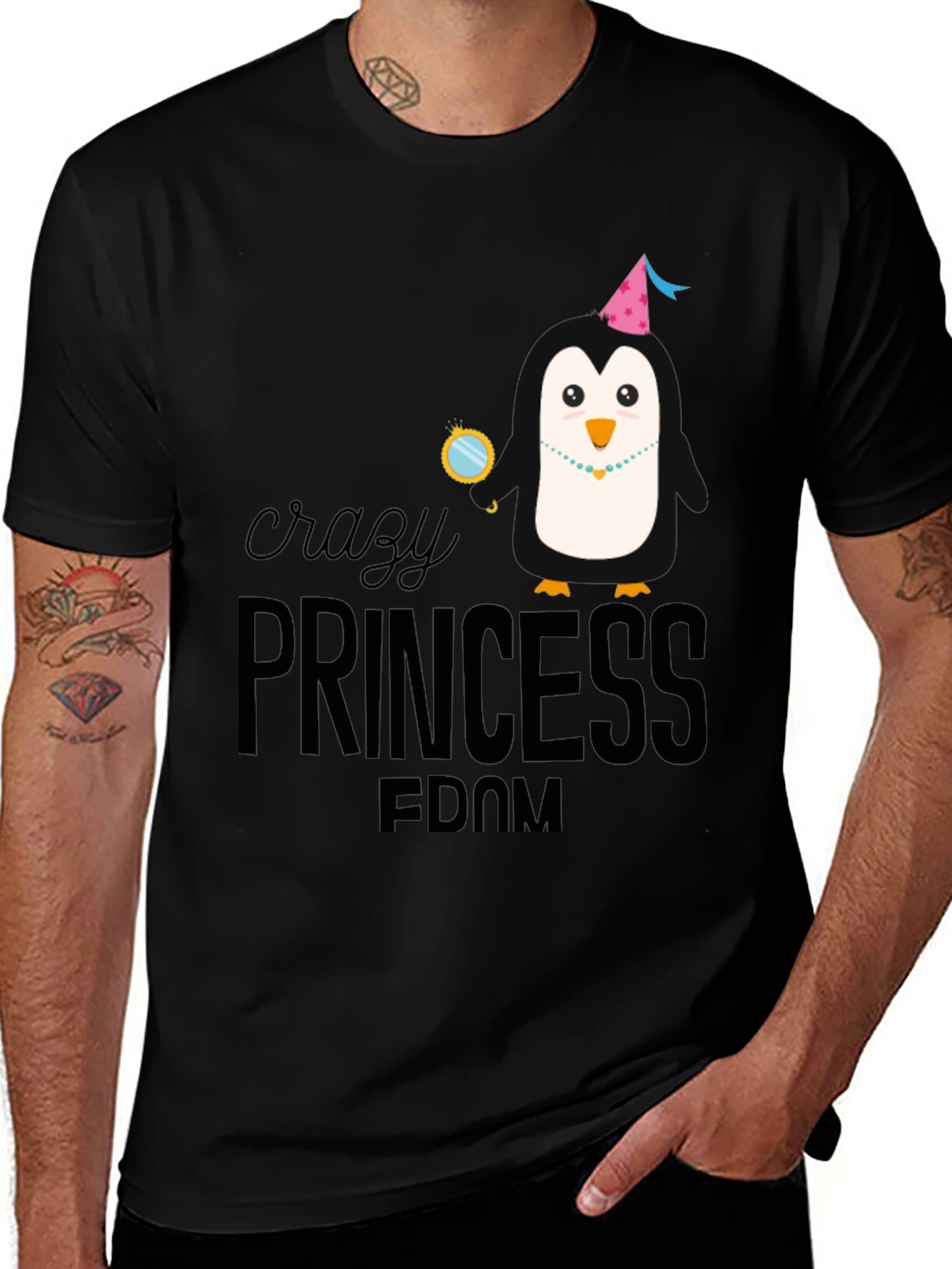 Crazy Princess Penguin T-Shirt - Black Cotton Tee