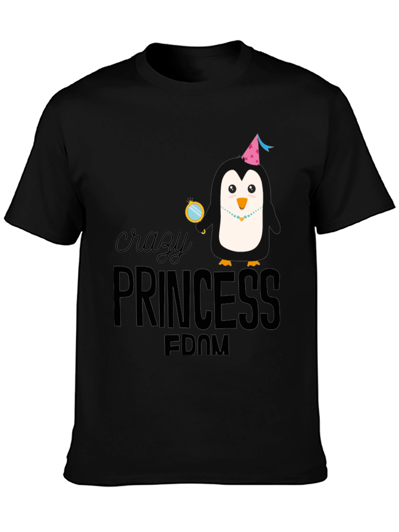 Crazy Princess Penguin T-Shirt - Black Cotton Tee