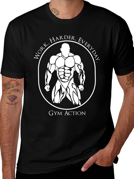 Gym Action Workout T-Shirt - Work Harder Everyday!