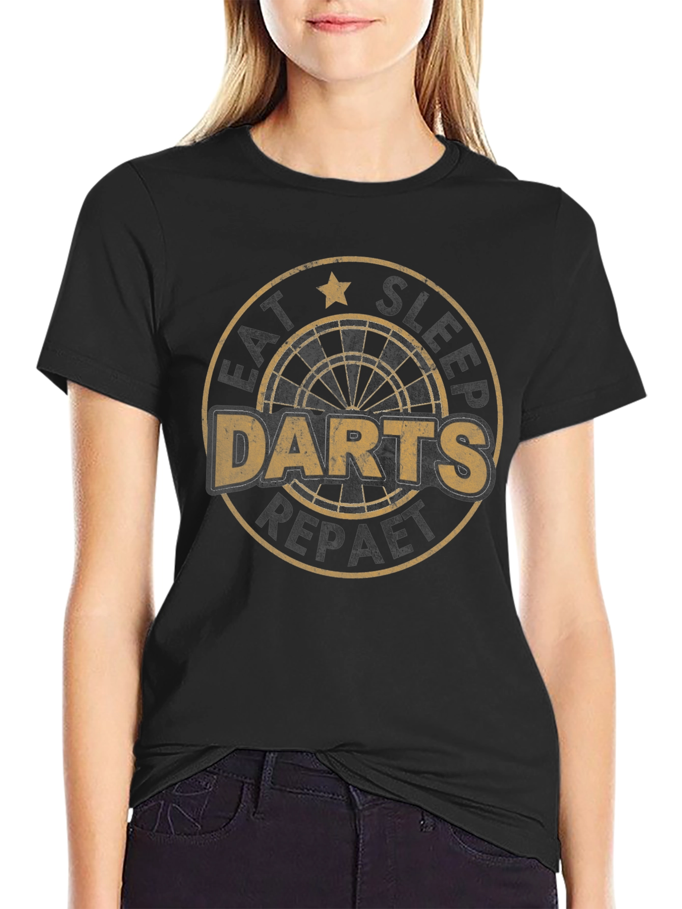Eat Sleep Darts Repeat Black Graphic Tee