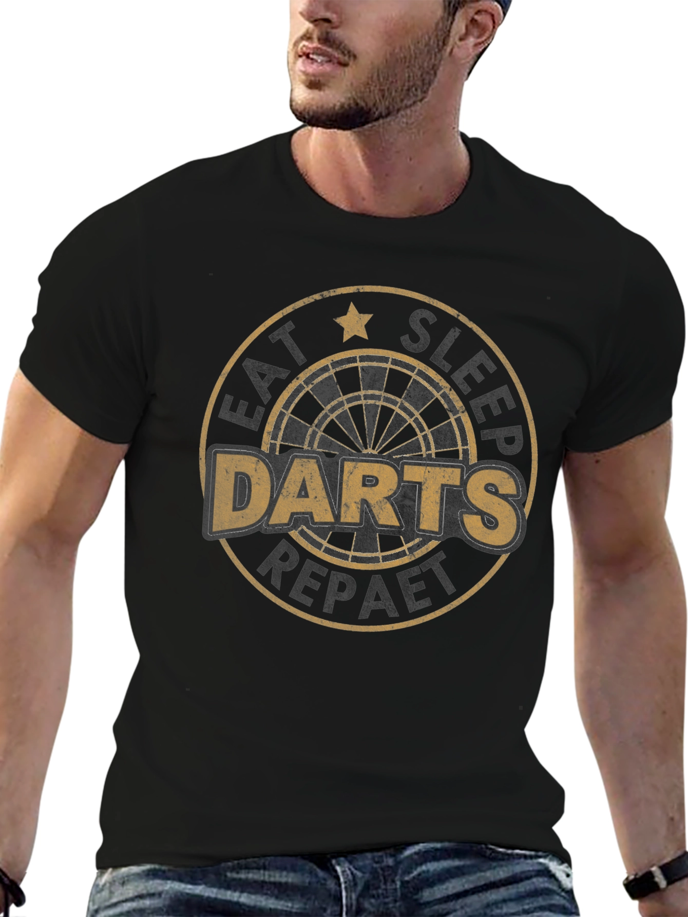 Eat Sleep Darts Repeat Black Graphic Tee