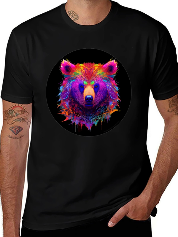 Neon Bear Graphic Tee - Mens Black T-Shirt