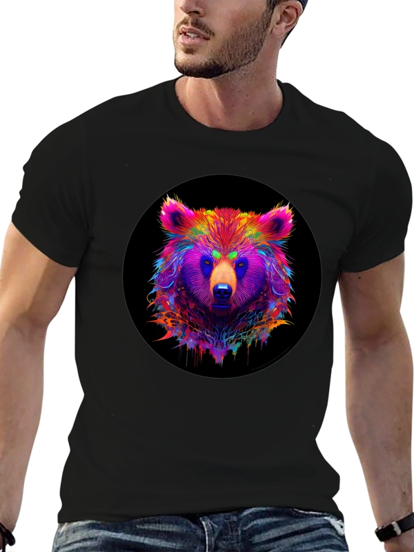 Neon Bear Graphic Tee - Mens Black T-Shirt