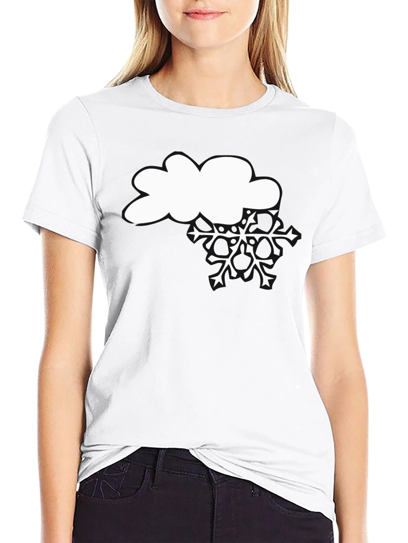 Snowy Cloud Graphic Tee - Black Cotton T-Shirt