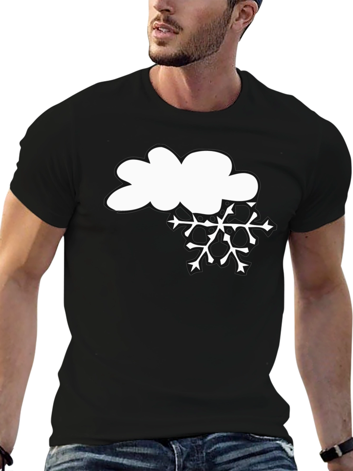 Snowy Cloud Graphic Tee - Black Cotton T-Shirt