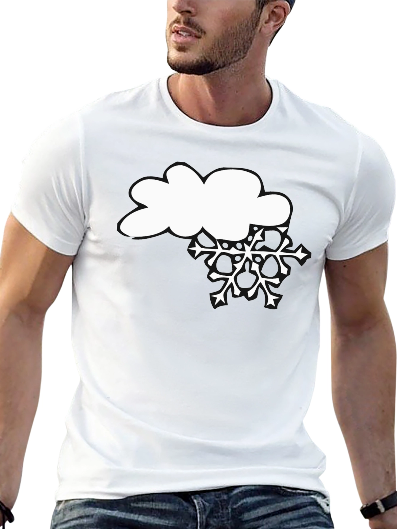 Snowy Cloud Graphic Tee - Black Cotton T-Shirt