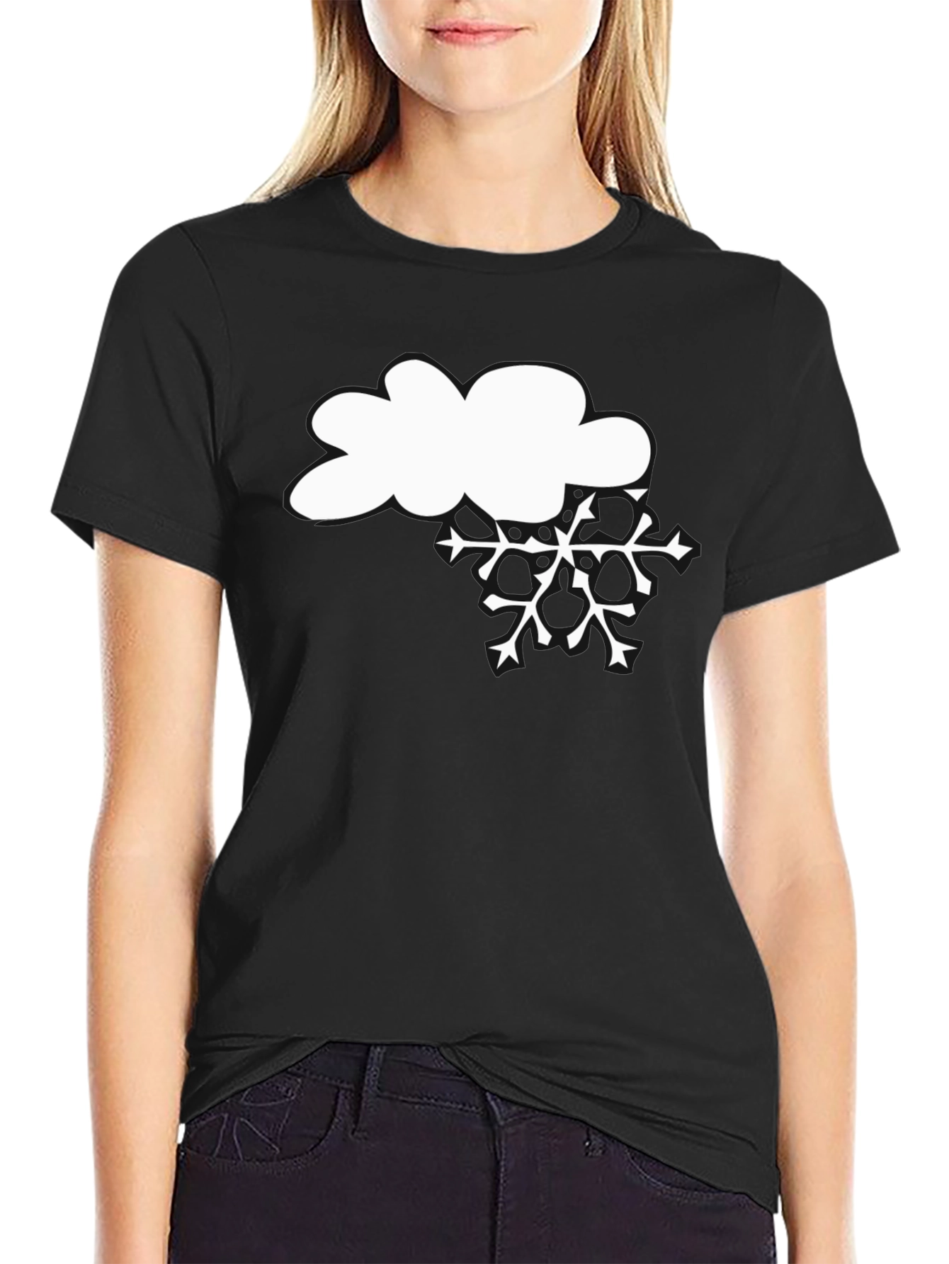 Snowy Cloud Graphic Tee - Black Cotton T-Shirt