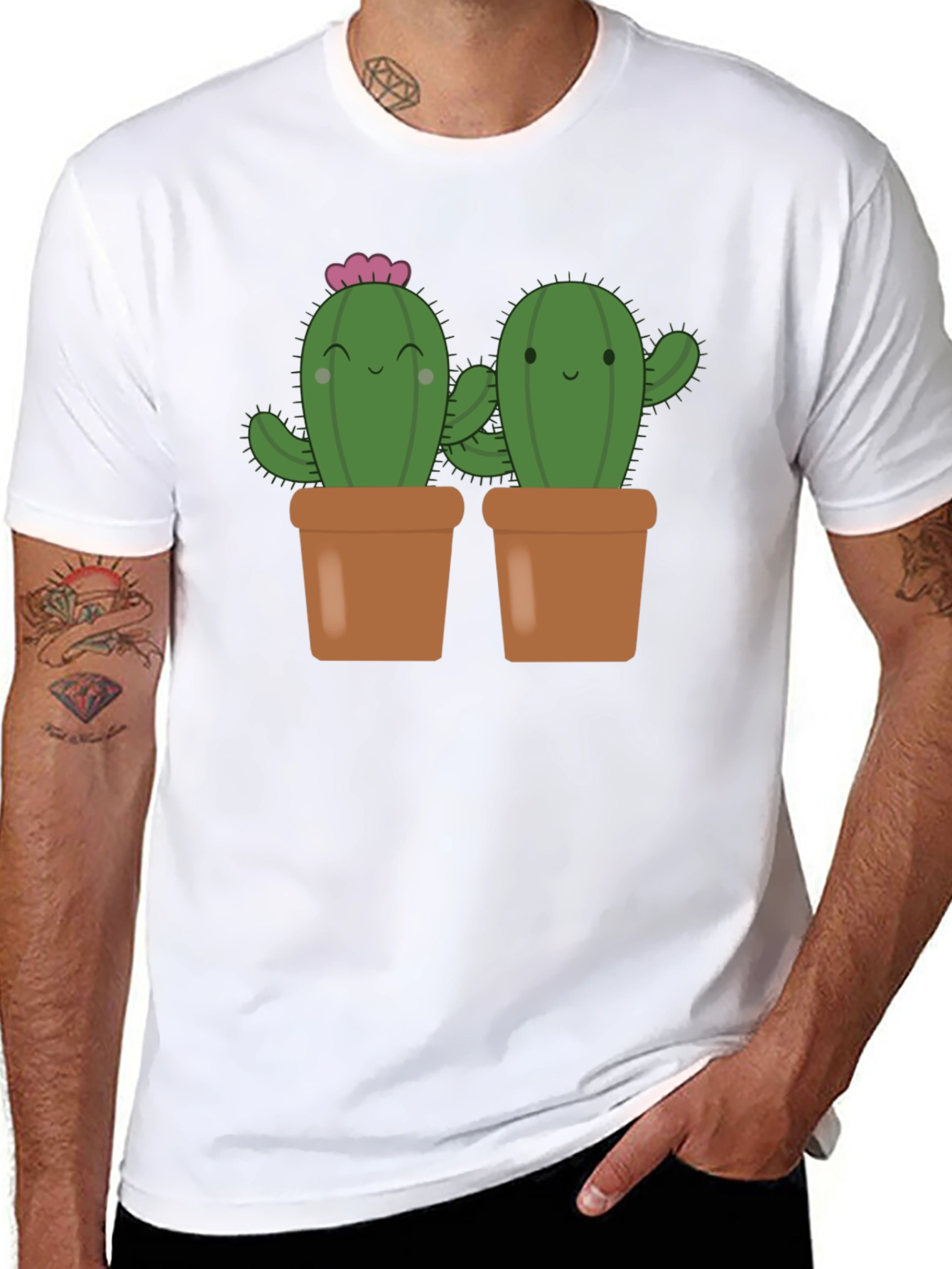 Cute Cactus in Pots Black T-Shirt