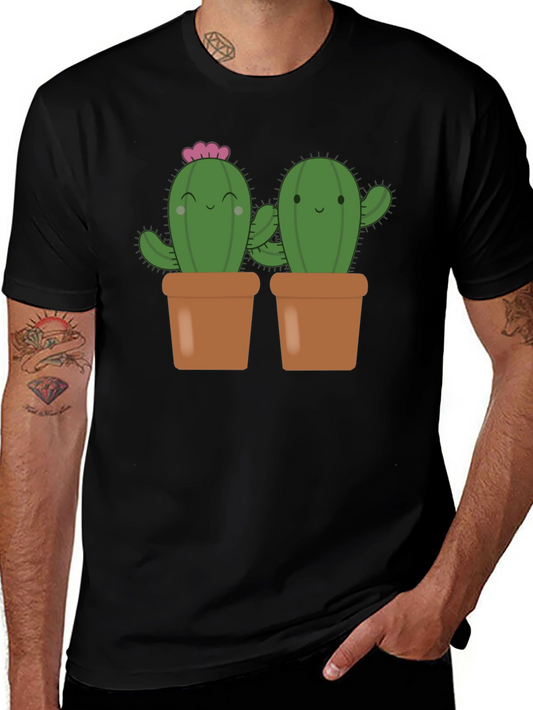 Cute Cactus in Pots Black T-Shirt
