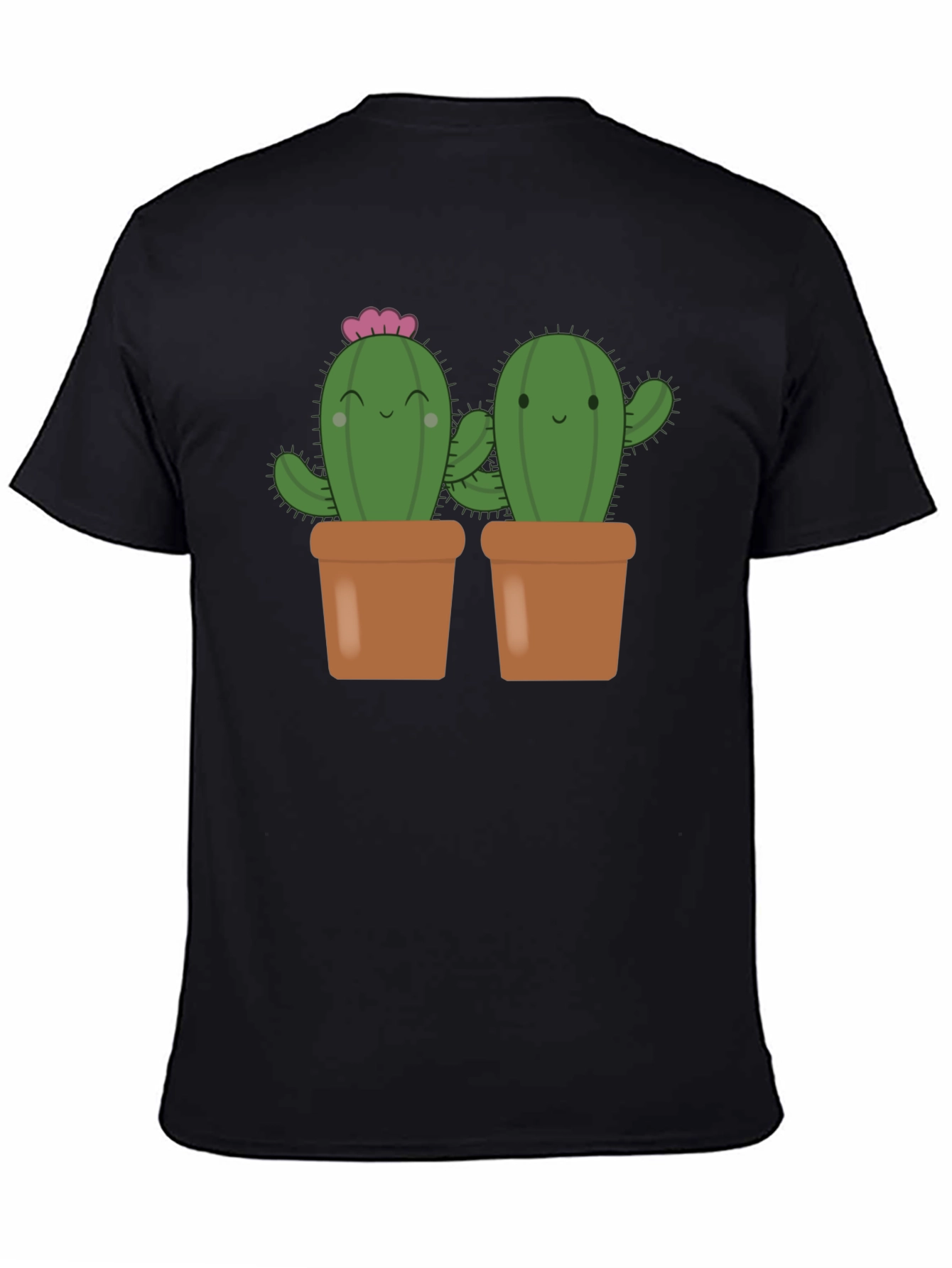 Cute Cactus in Pots Black T-Shirt