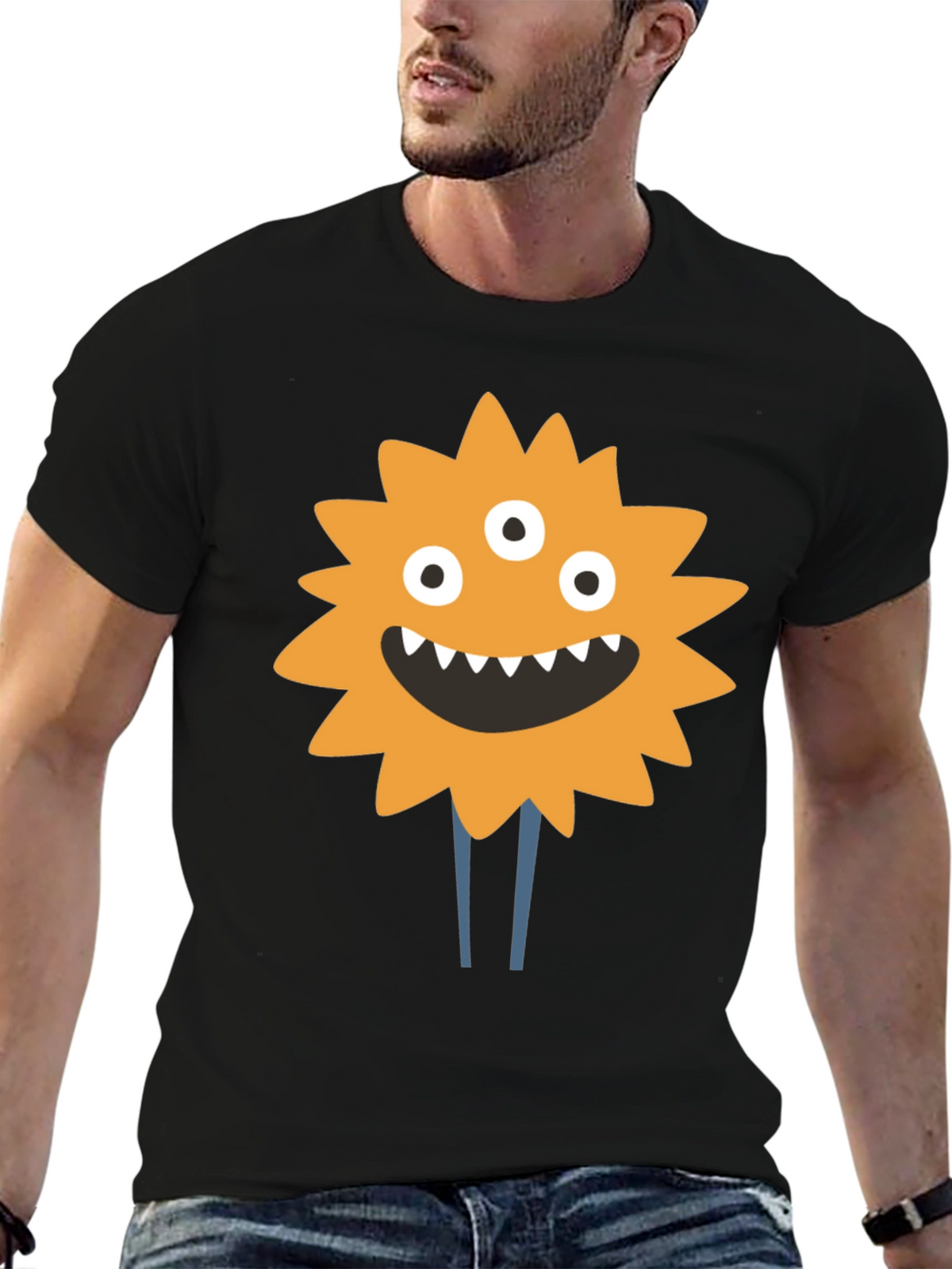 Monster Graphic Print T-Shirt - Black