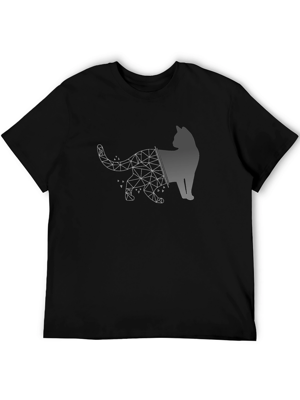 Geometric Cat Graphic Black T-Shirt