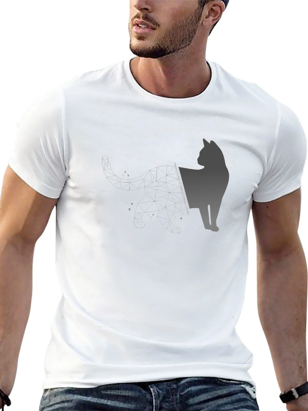 Geometric Cat Graphic Black T-Shirt