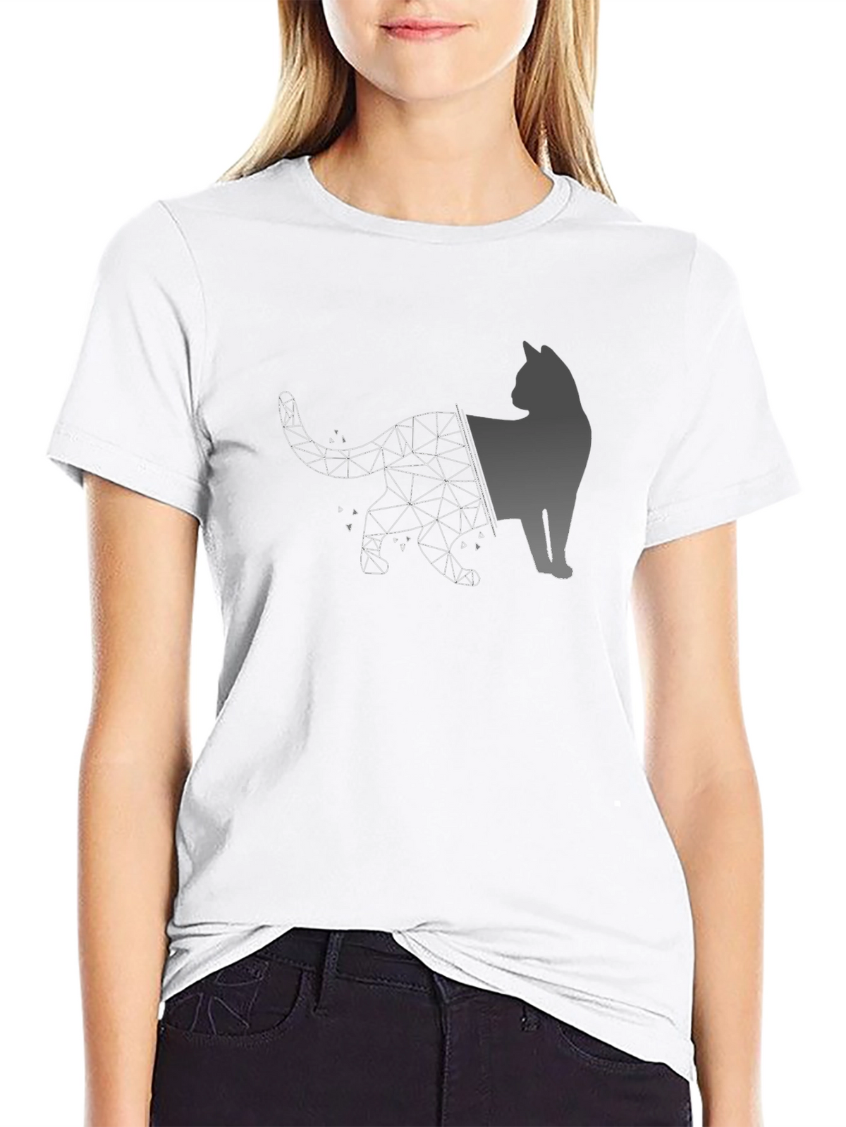 Geometric Cat Graphic Black T-Shirt