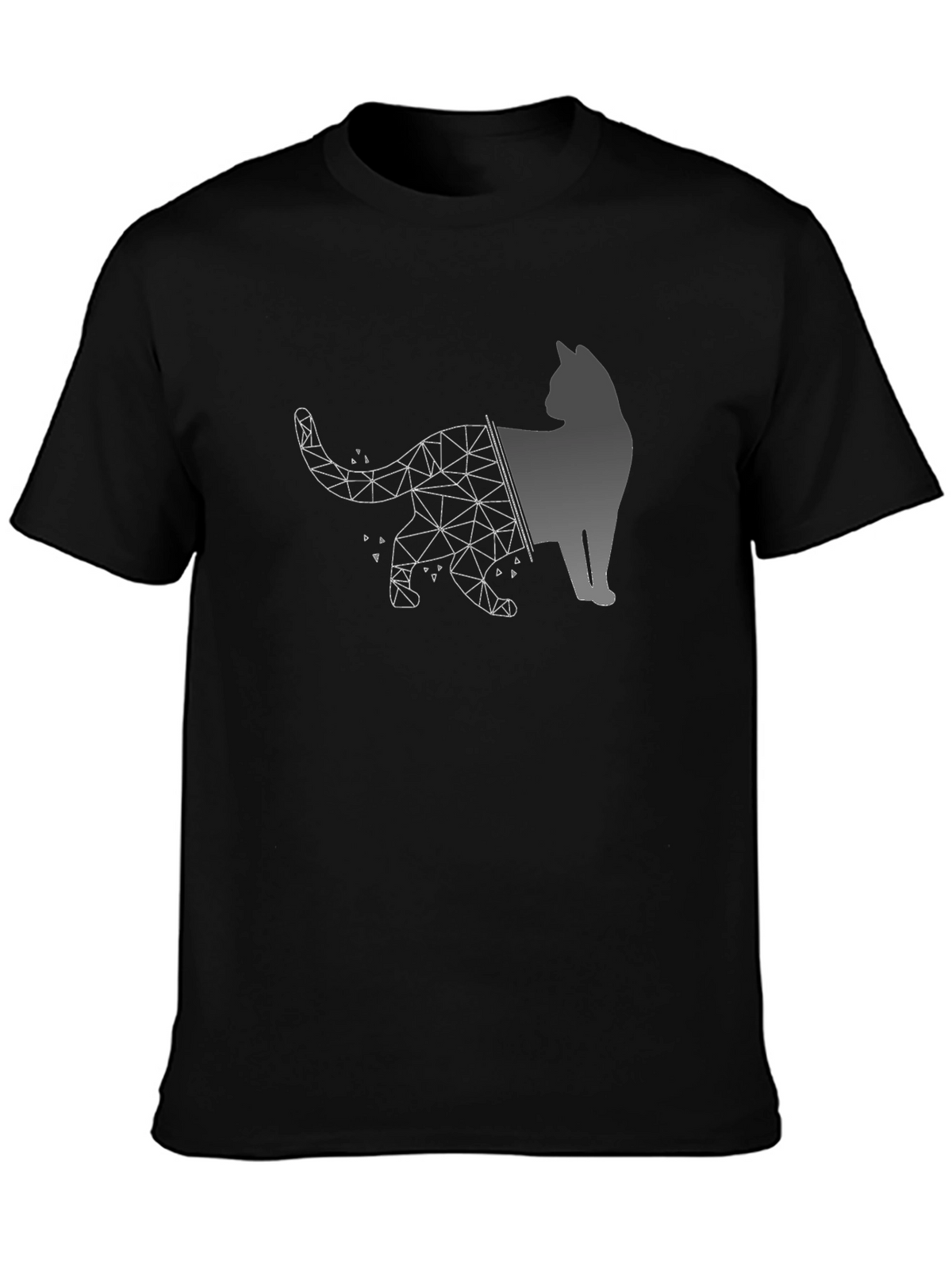 Geometric Cat Graphic Black T-Shirt