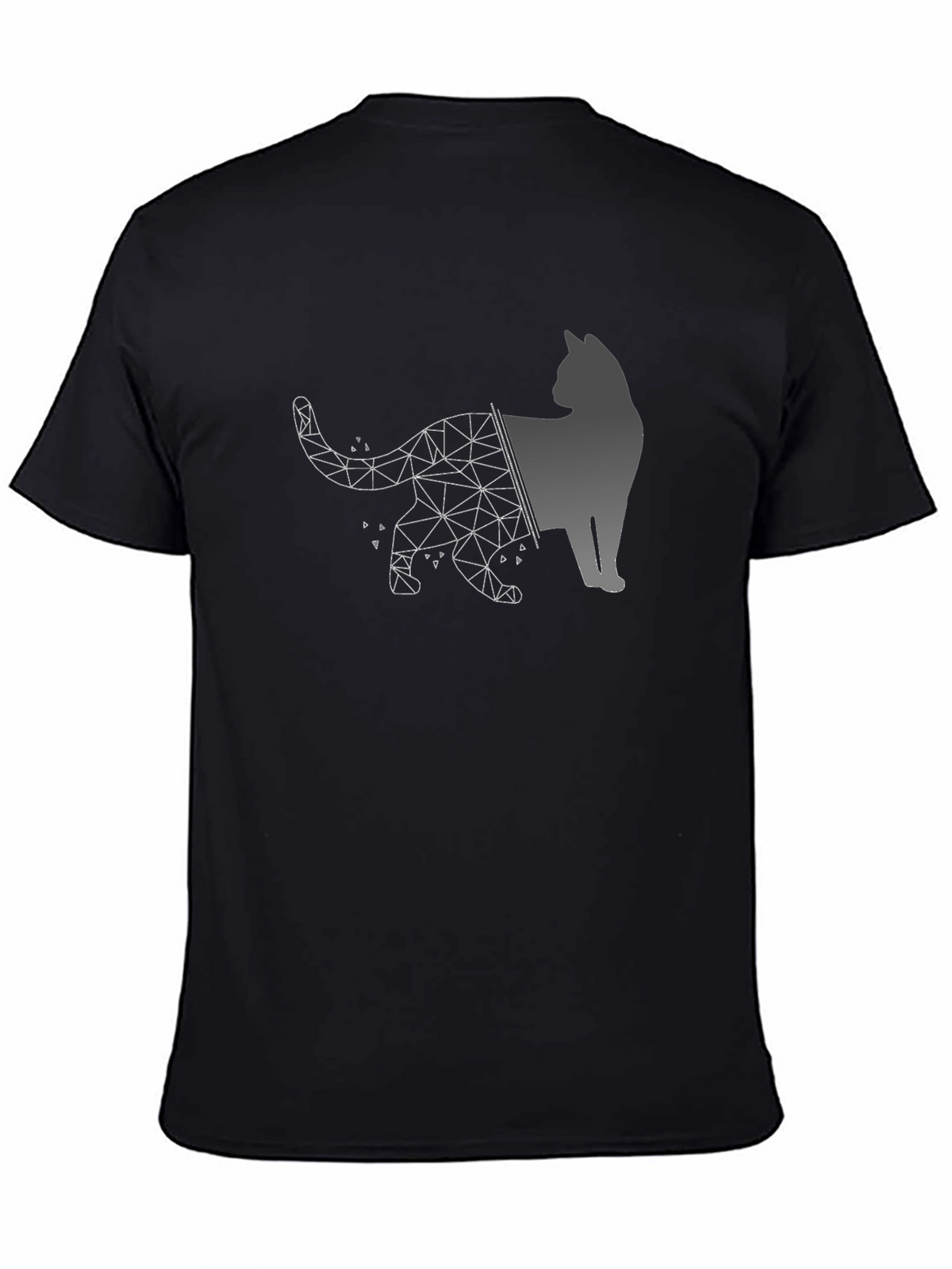 Geometric Cat Graphic Black T-Shirt