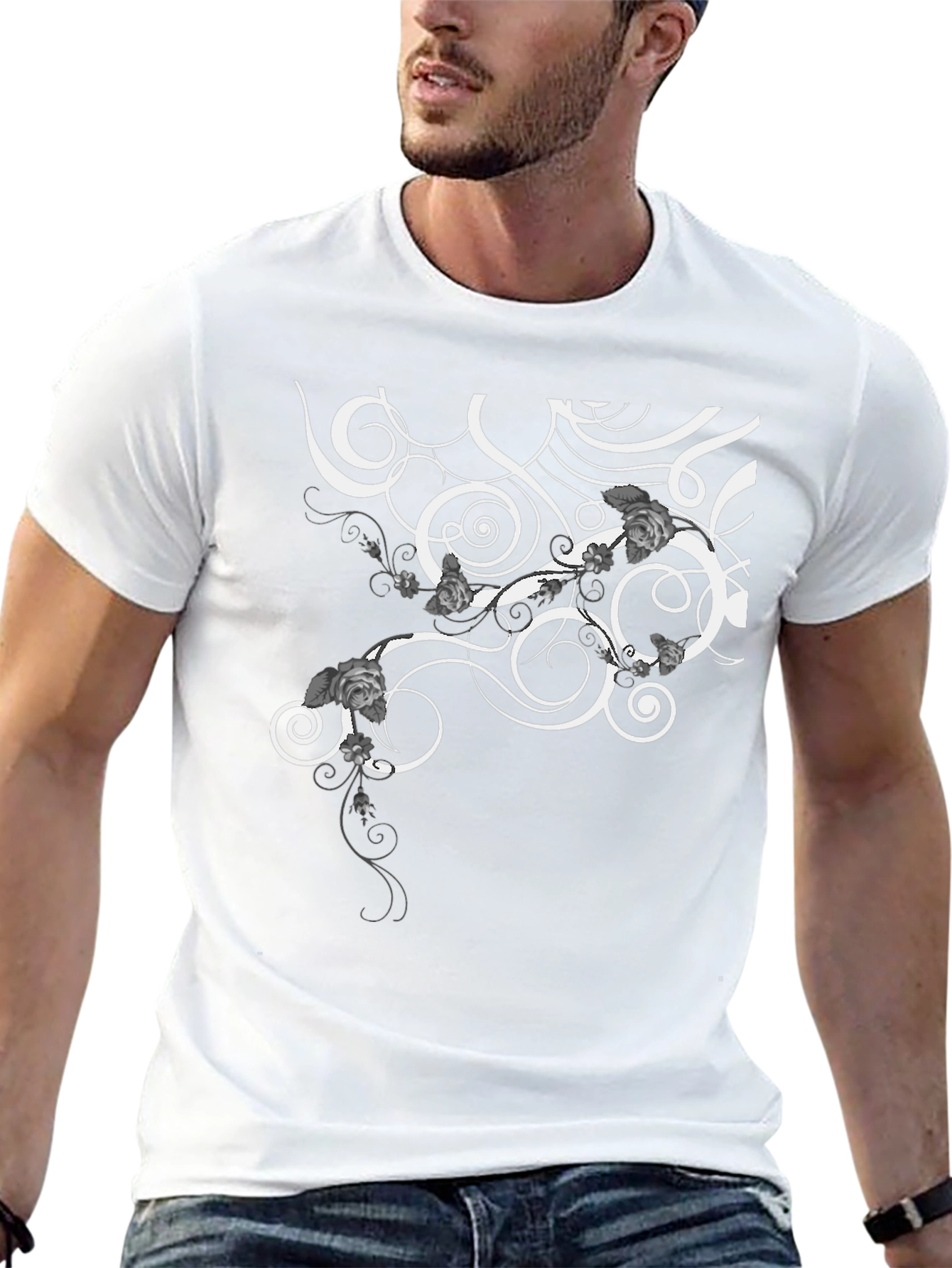 Swirl & Floral Graphic Tee - Modern Style