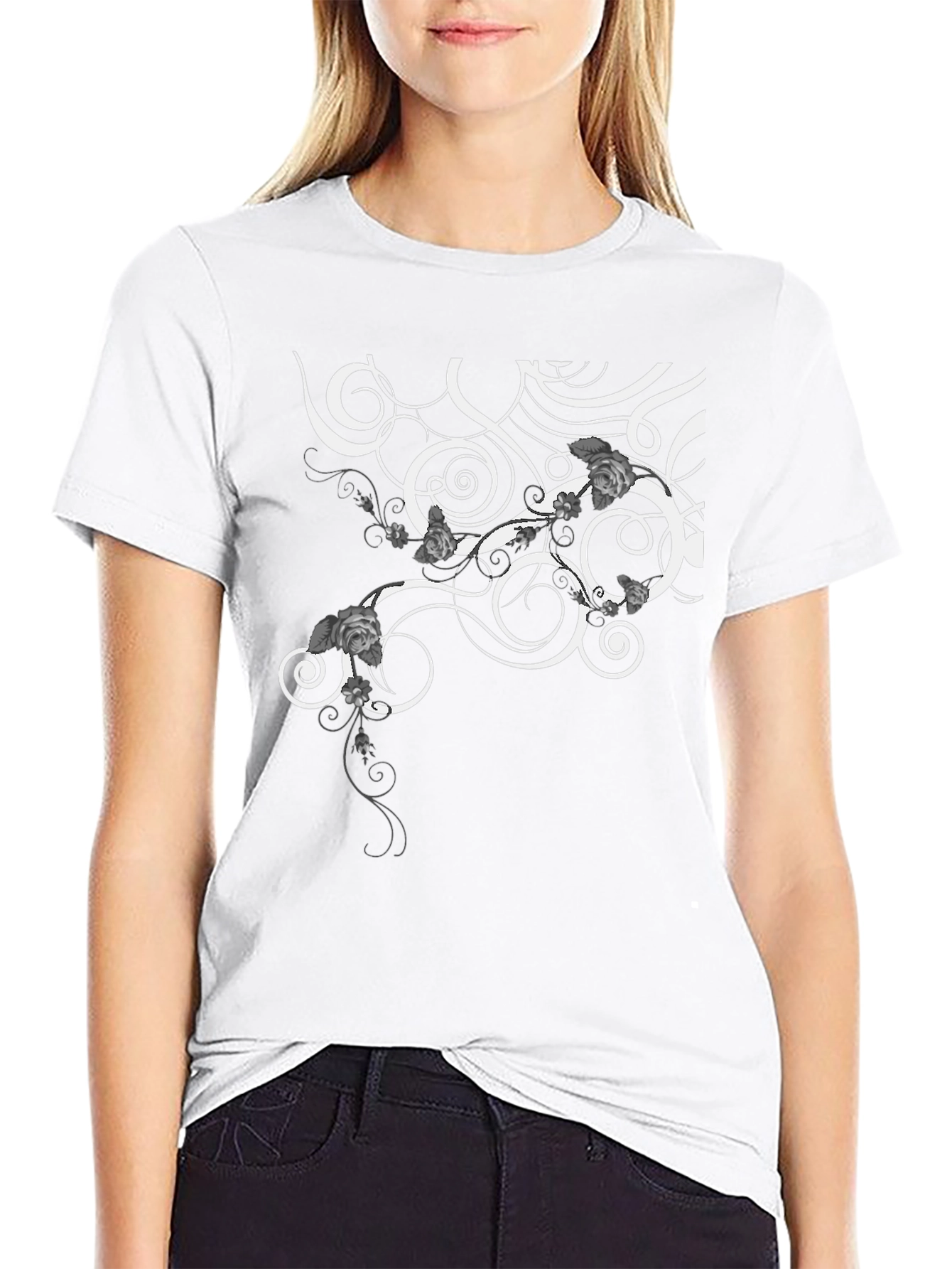 Swirl & Floral Graphic Tee - Modern Style