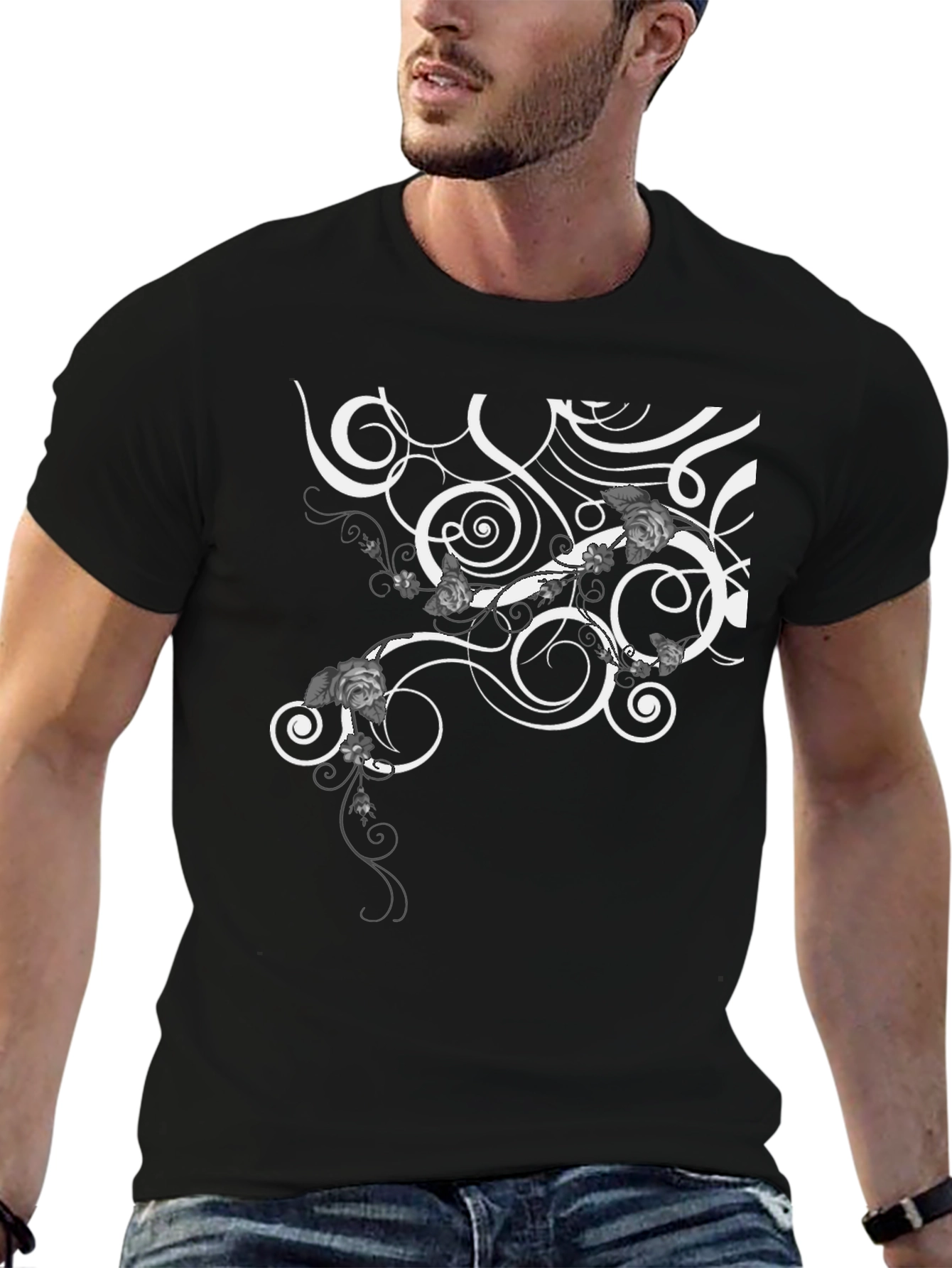 Swirl & Floral Graphic Tee - Modern Style