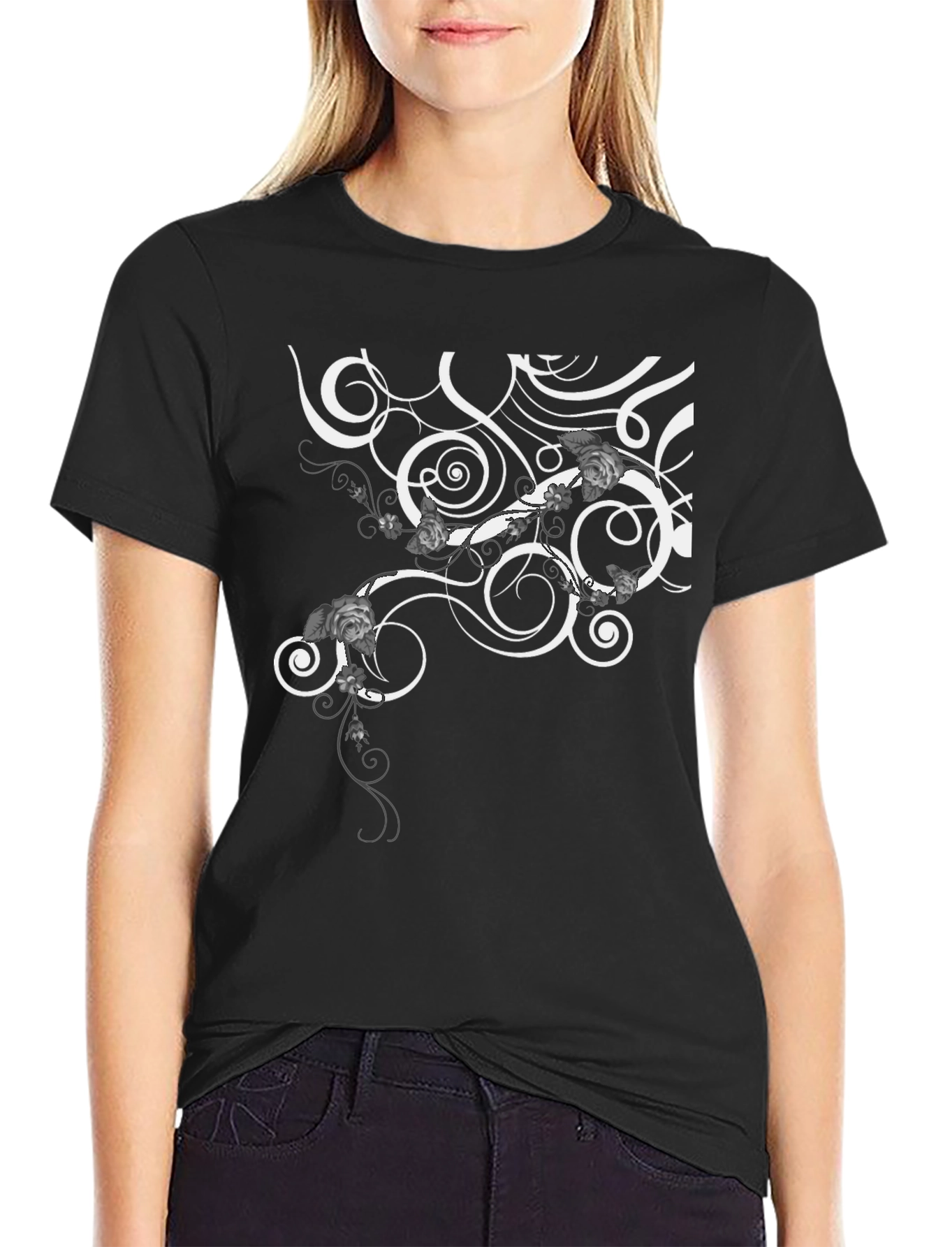Swirl & Floral Graphic Tee - Modern Style