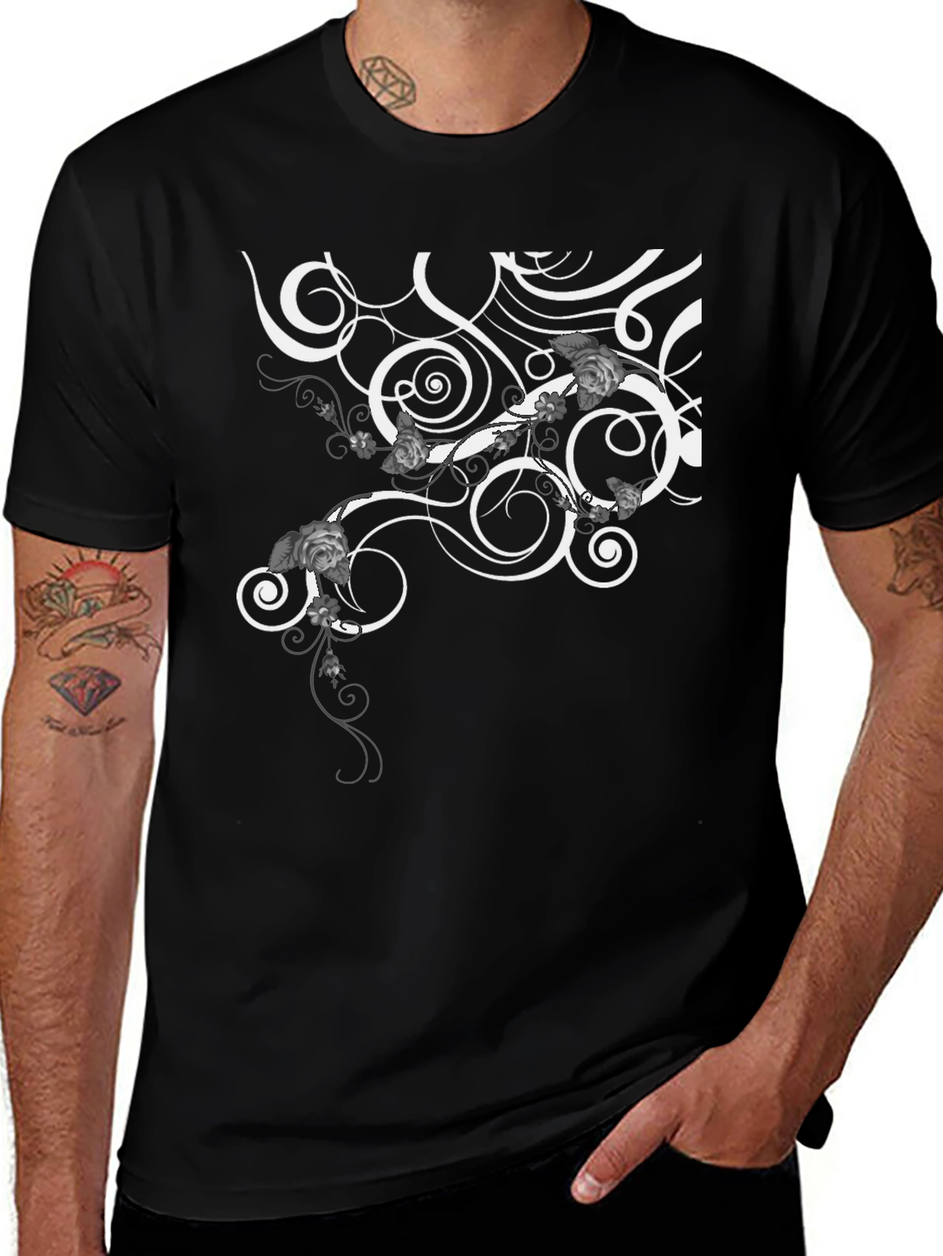 Swirl & Floral Graphic Tee - Modern Style