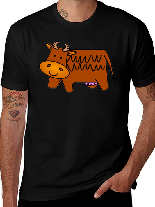 Cartoon Cow Graphic Black T-Shirt