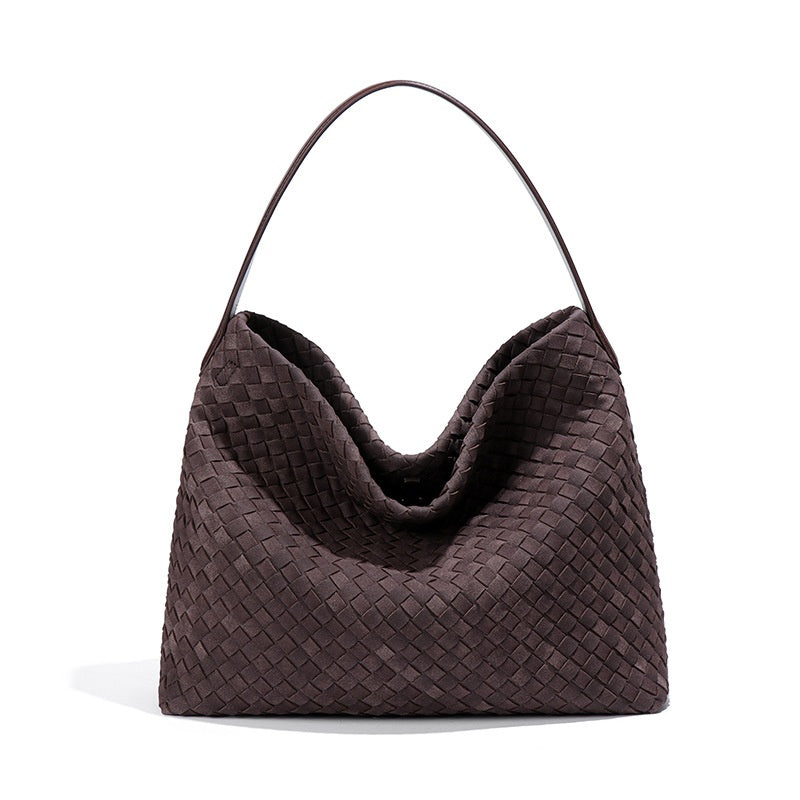 Vintage Suede Tote Bag - Handmade Braided, Large Capacity Fashion Accessory