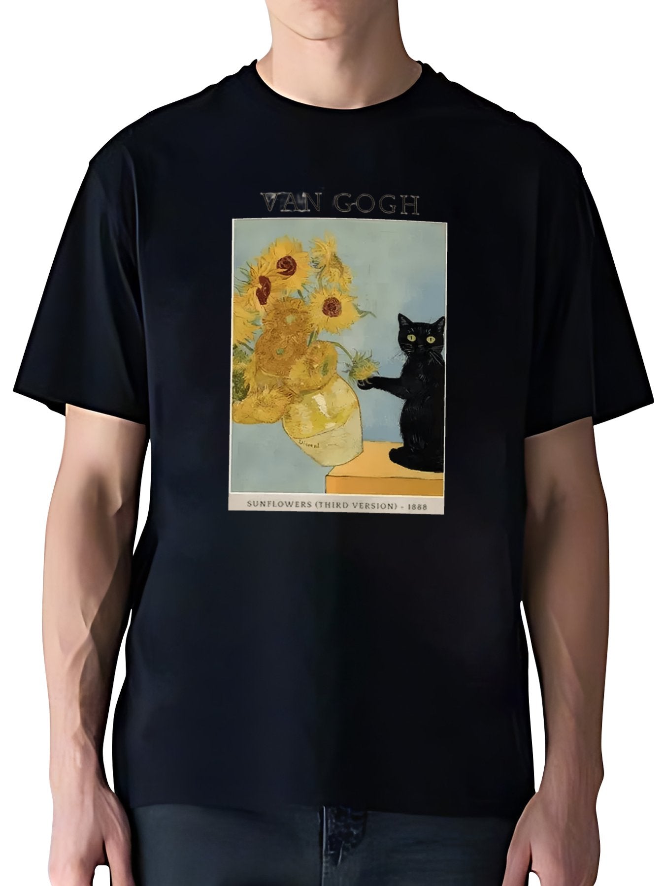 T-shirt Tokyo-tiger-black-cat-with-sunflowers-washed-t-shirt