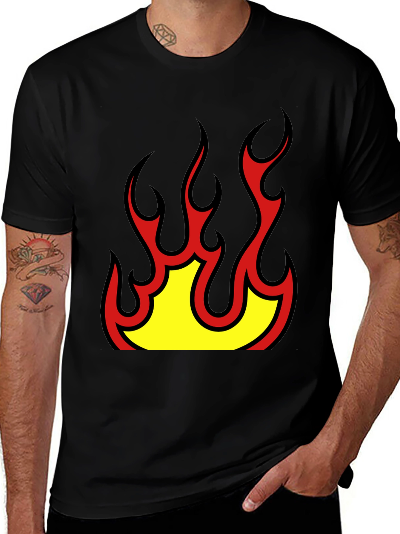 Bold Flame Graphic Black T-Shirt