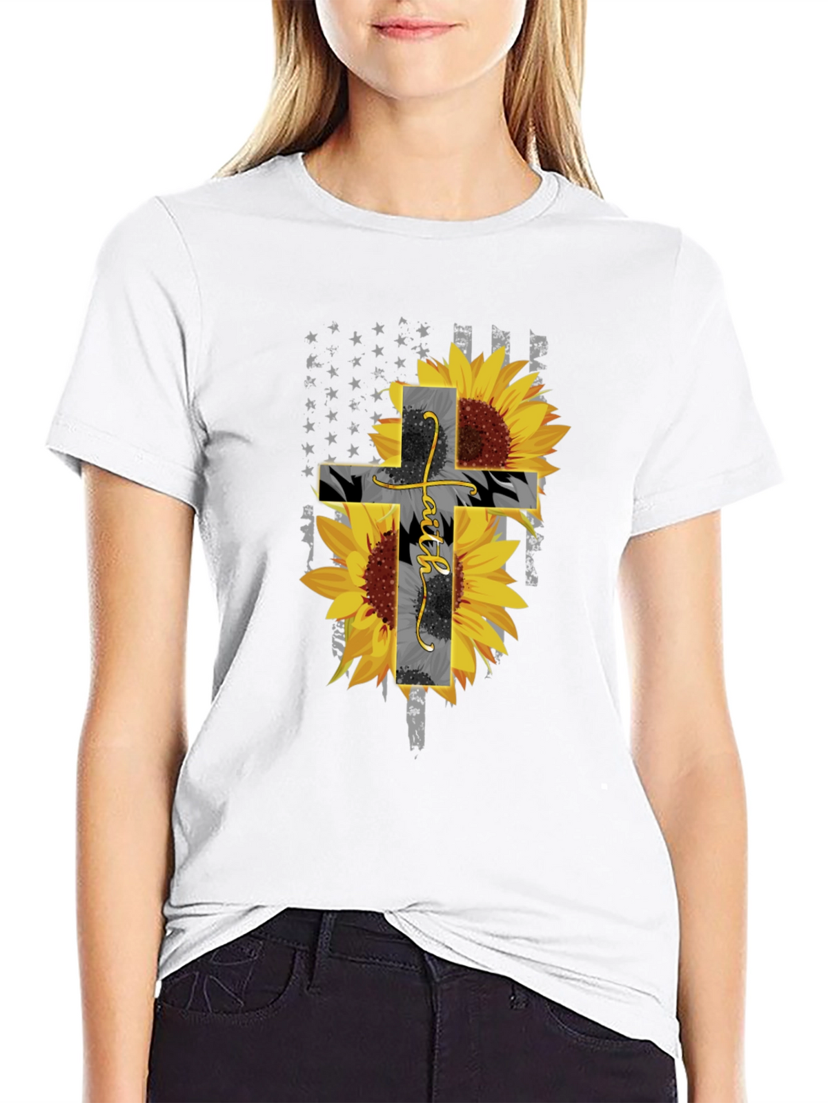 Faith Sunflower Cross Graphic T-Shirt