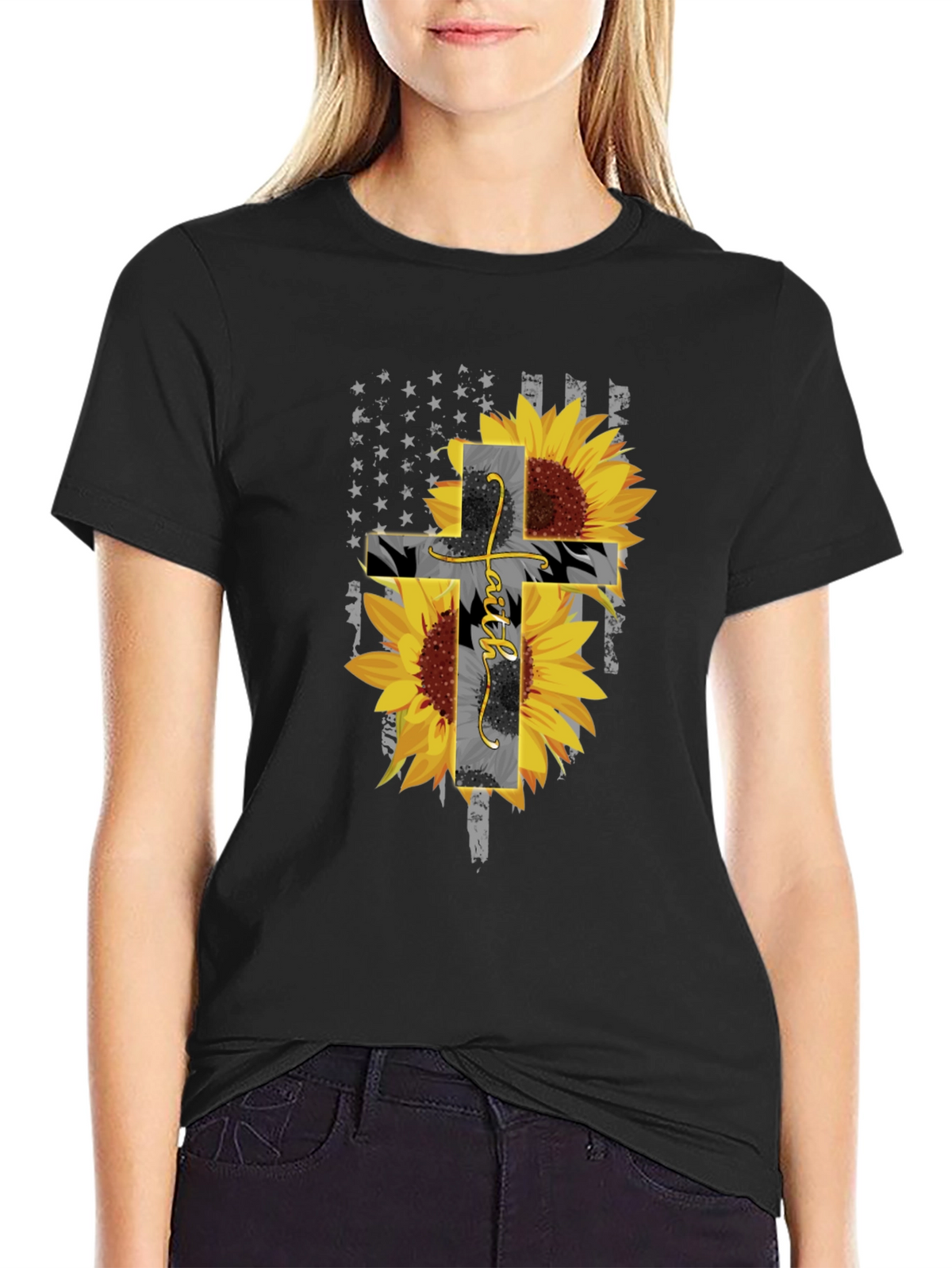 Faith Sunflower Cross Graphic T-Shirt